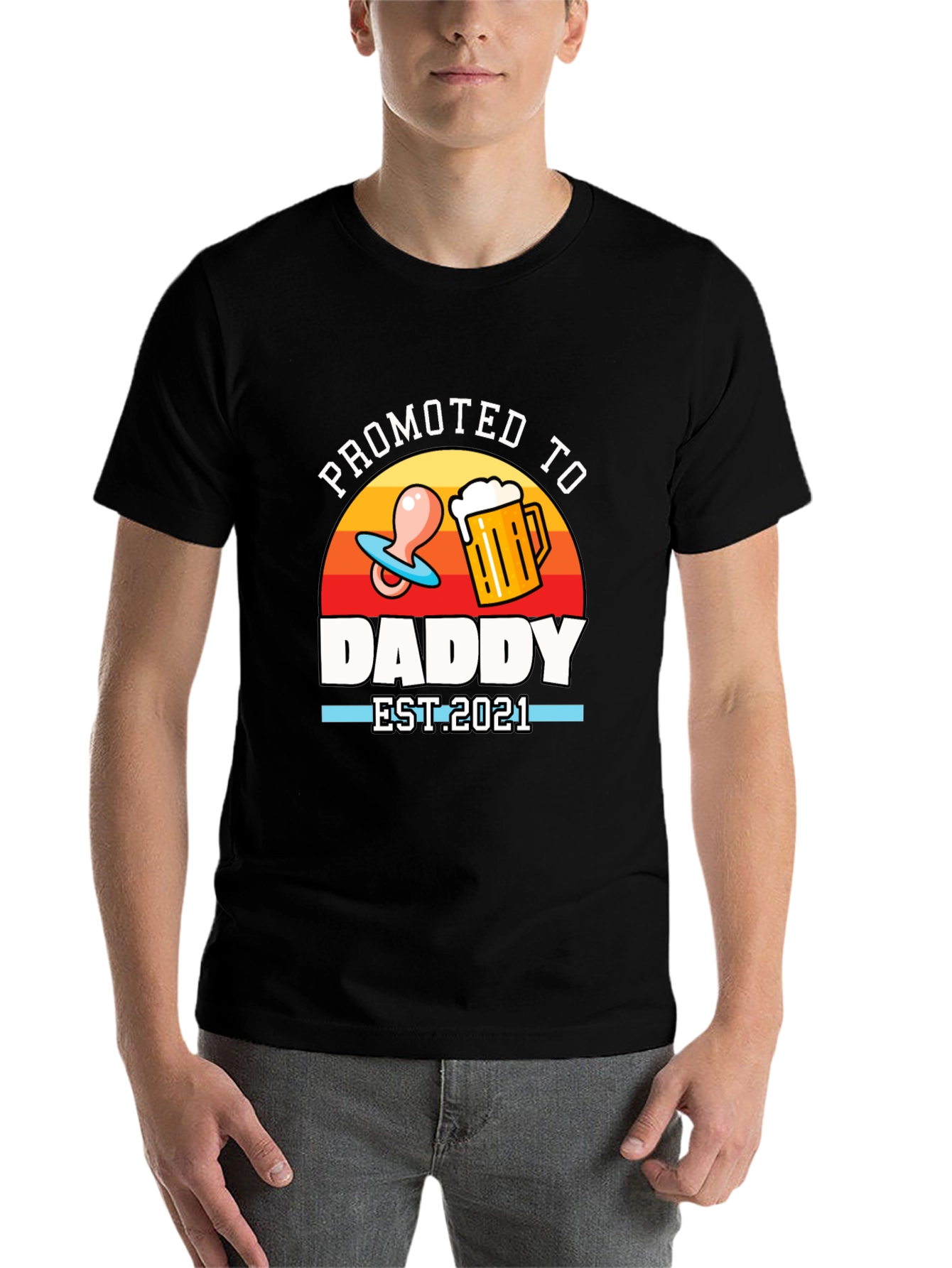 Black Promoted to Daddy EST 2021 T-Shirt view 7