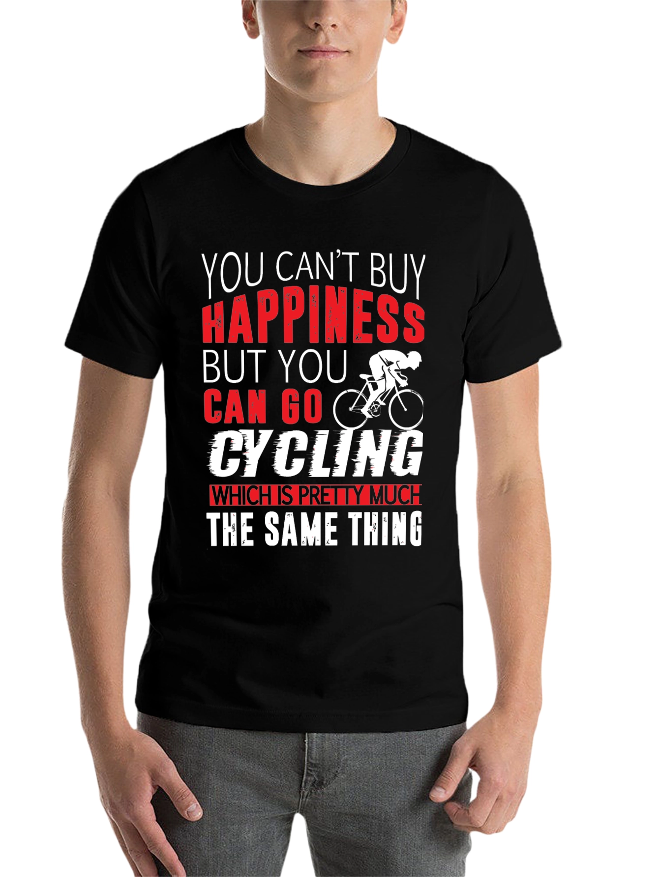 Black Cycling Happiness T-Shirt | Bike Lover Gift view 7