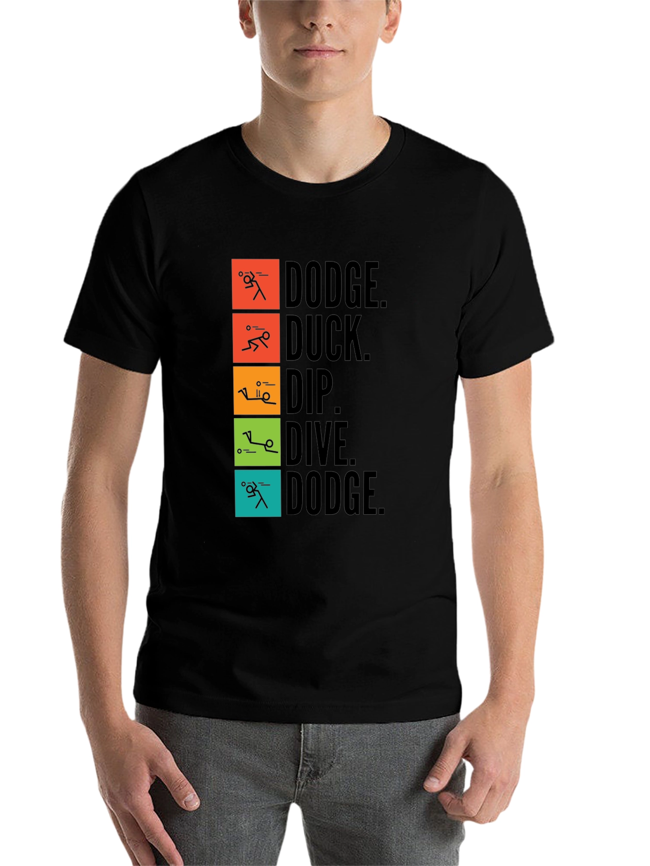 Black Dodgeball Inspired T-Shirt - Dodge, Duck, Dip, Dive, Dodge view 7