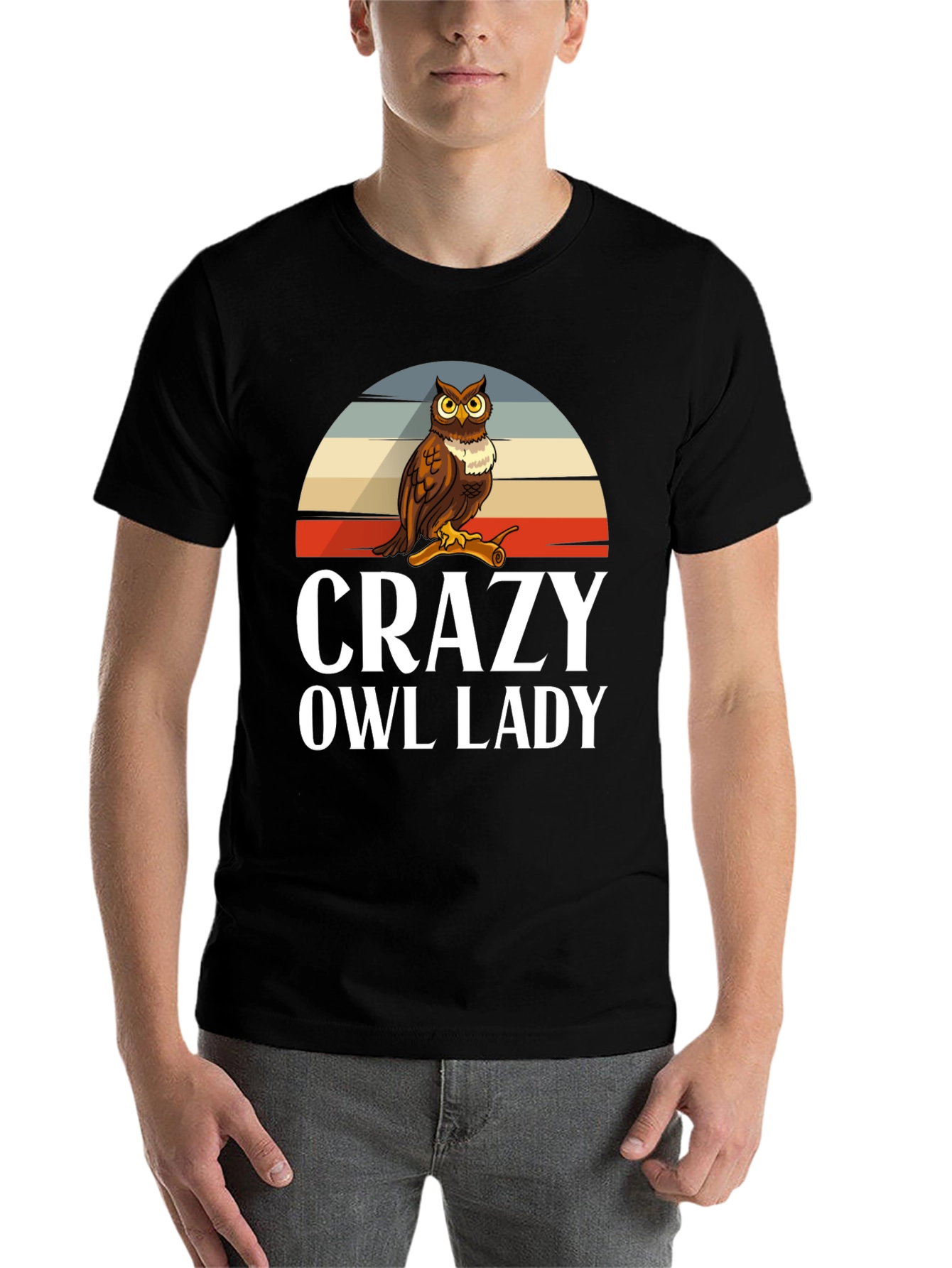 Black Crazy Owl Lady Graphic T-Shirt view 7