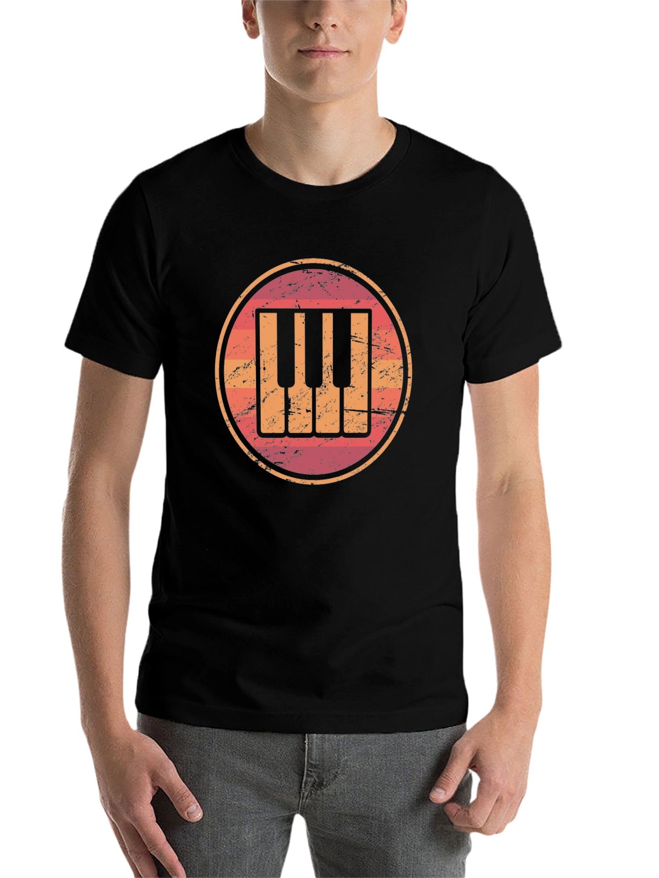 Black Retro Piano Keys Graphic Tee - Vintage Music Lover Shirt view 7