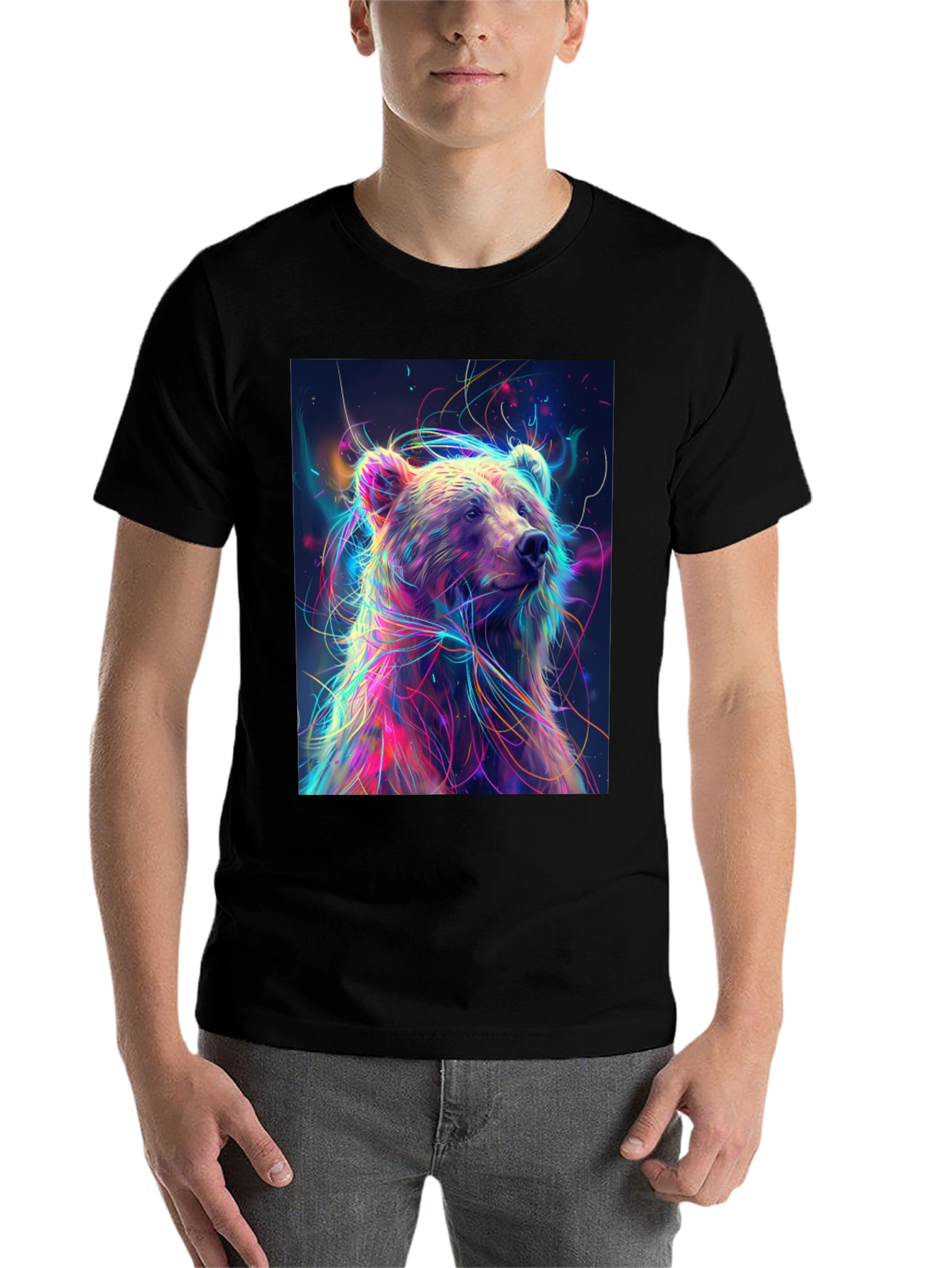 Black Colorful Bear Graphic Print Black T-Shirt view 7