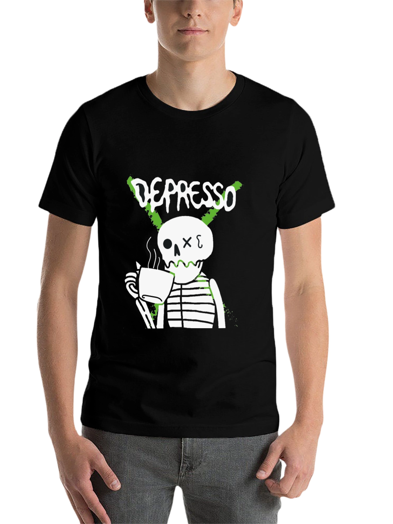 Black Depresso Skeleton Coffee T-Shirt - Funny Graphic Tee view 7