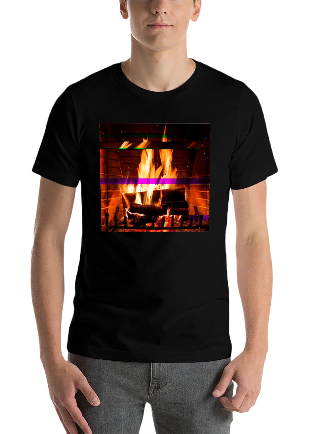 Black Cozy Fireplace Graphic T-Shirt view 7