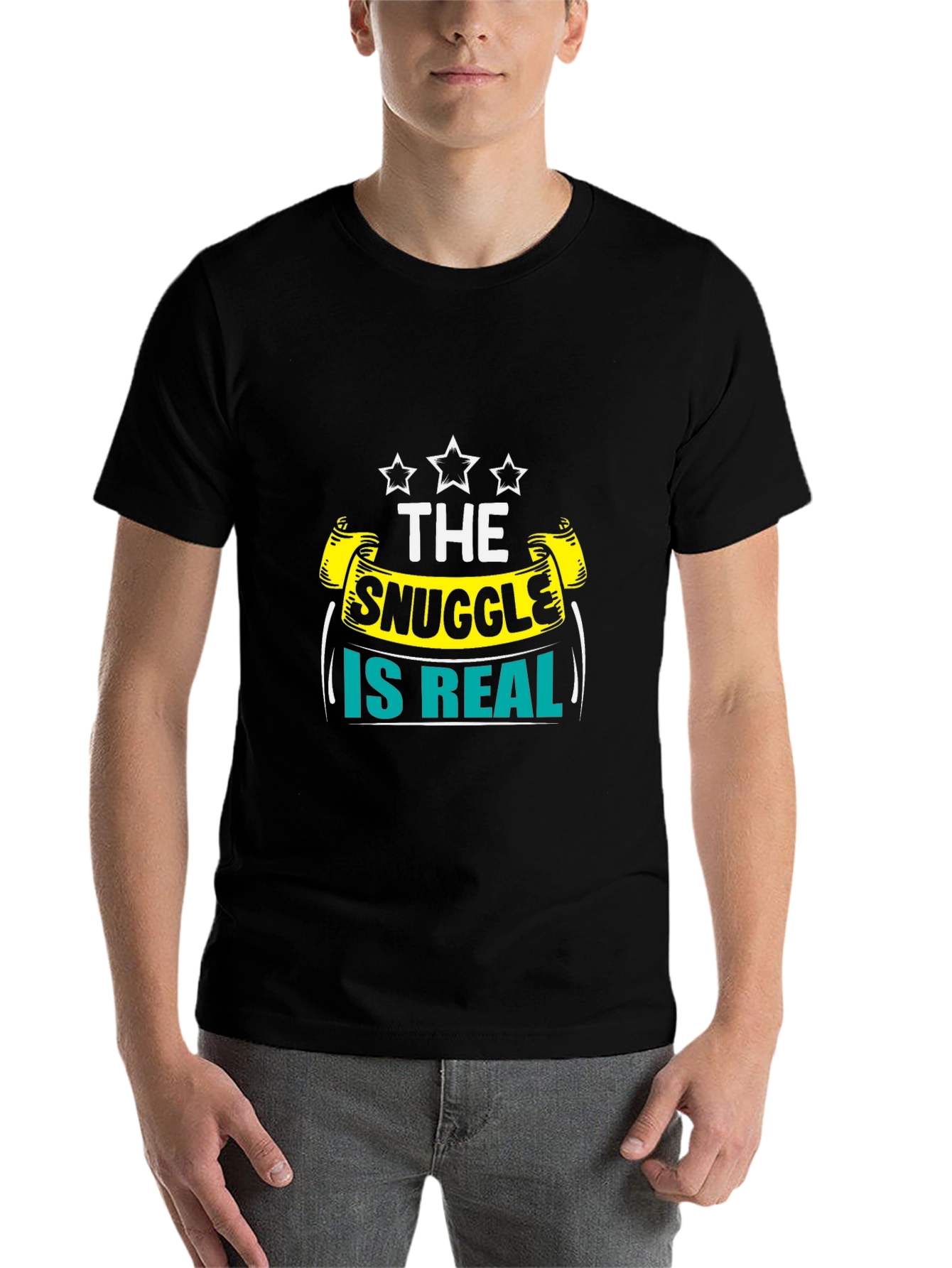 Black The Snuggle is Real Graphic T-Shirt view 7