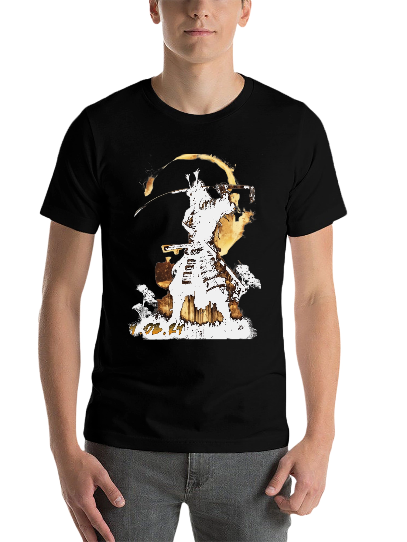 Black Samurai Graphic T-Shirt - Men's Short Sleeve Crew Neck Tee view 7
