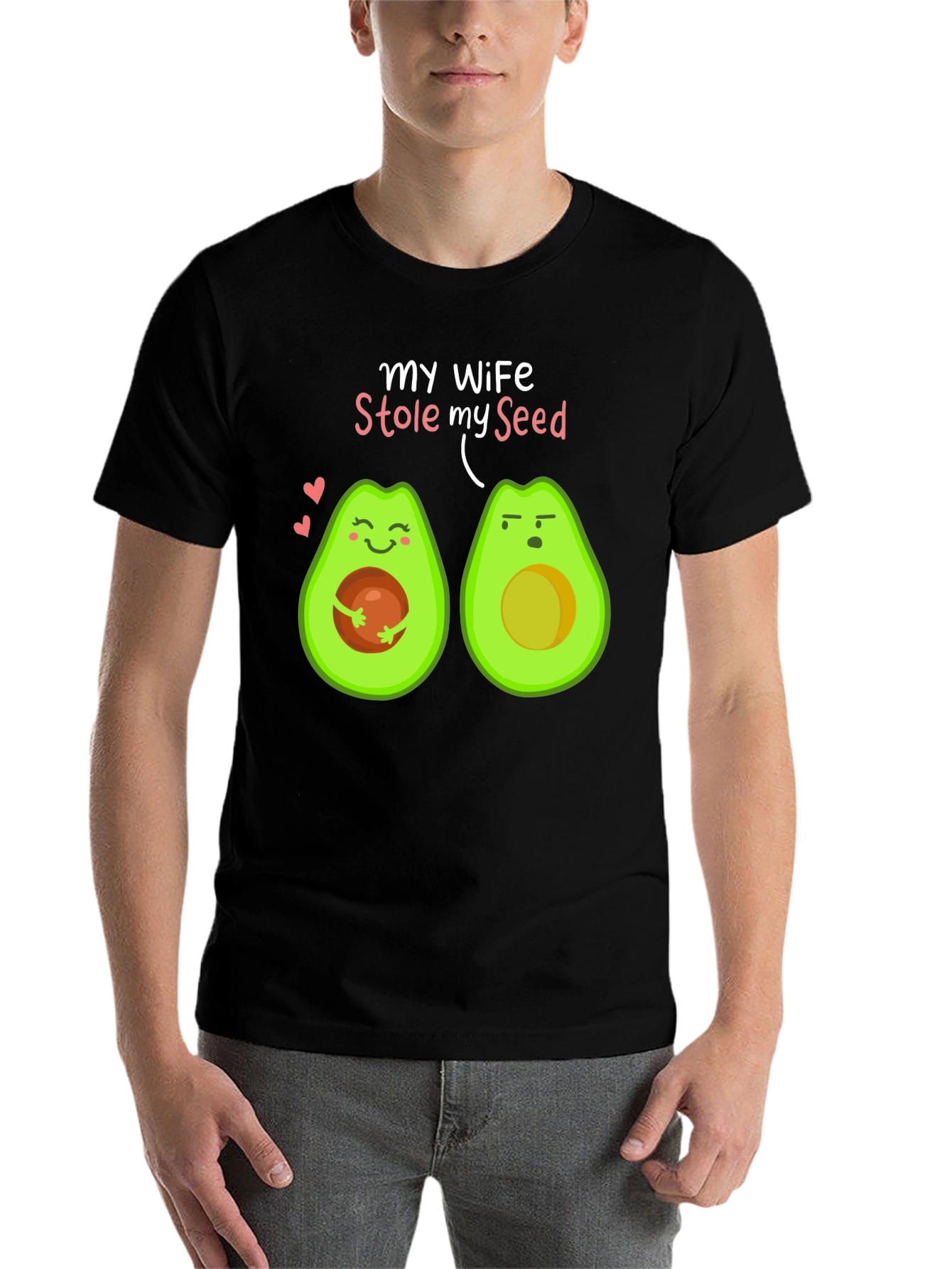 Black Funny Avocado Couple T-Shirt - My Wife Stole My Seed view 7