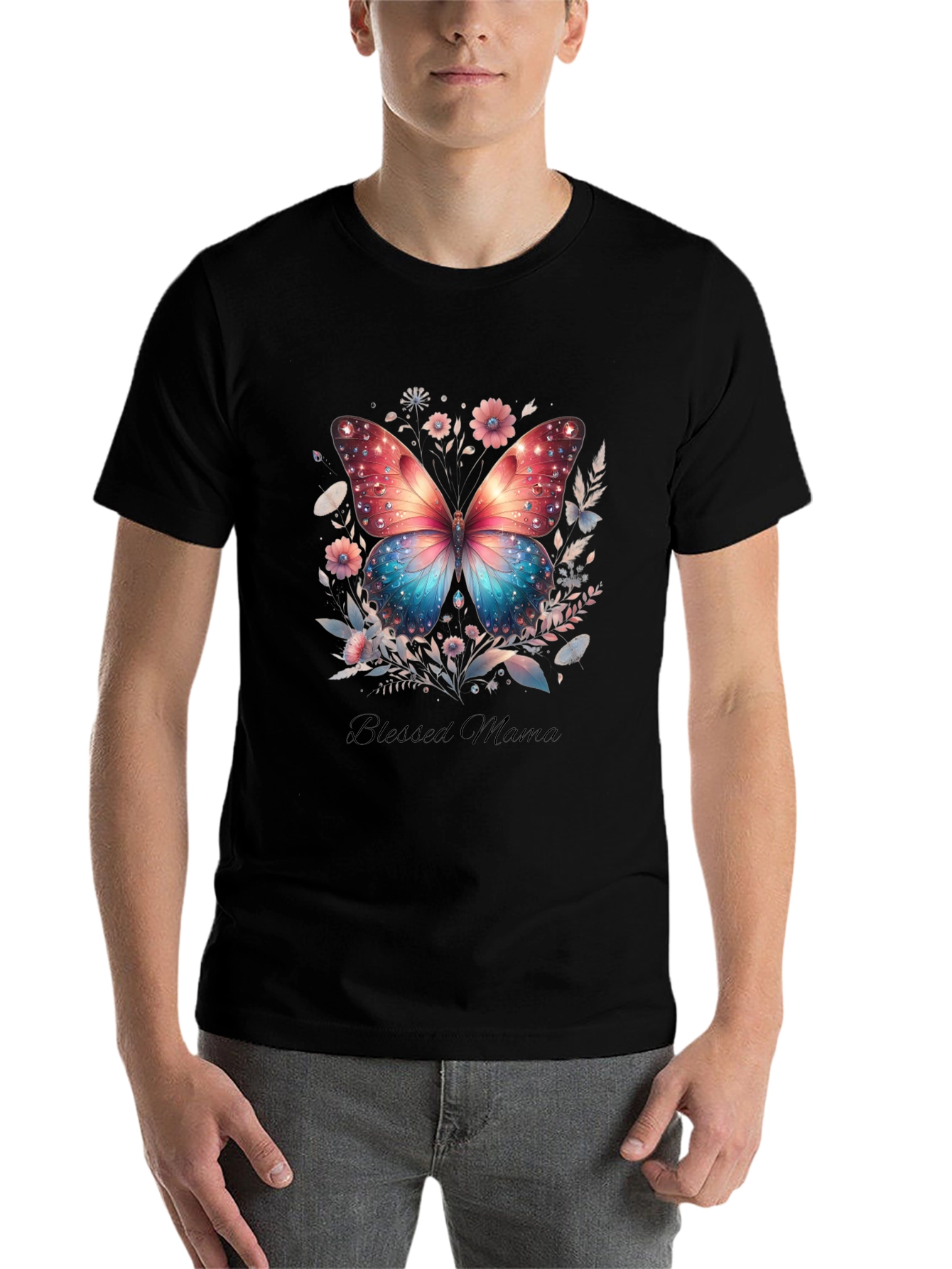 Black Blessed Mama Butterfly Graphic Tee view 7