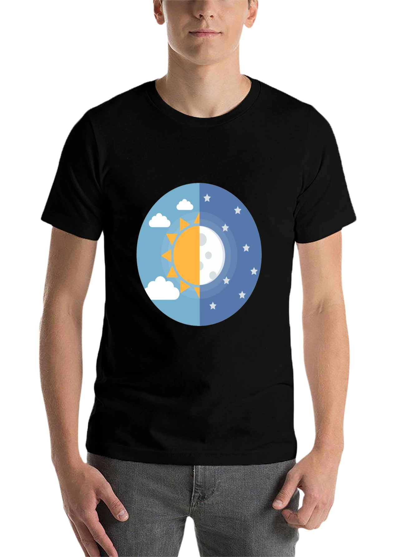 Black Day and Night Graphic Tee - Black Cotton Blend view 7