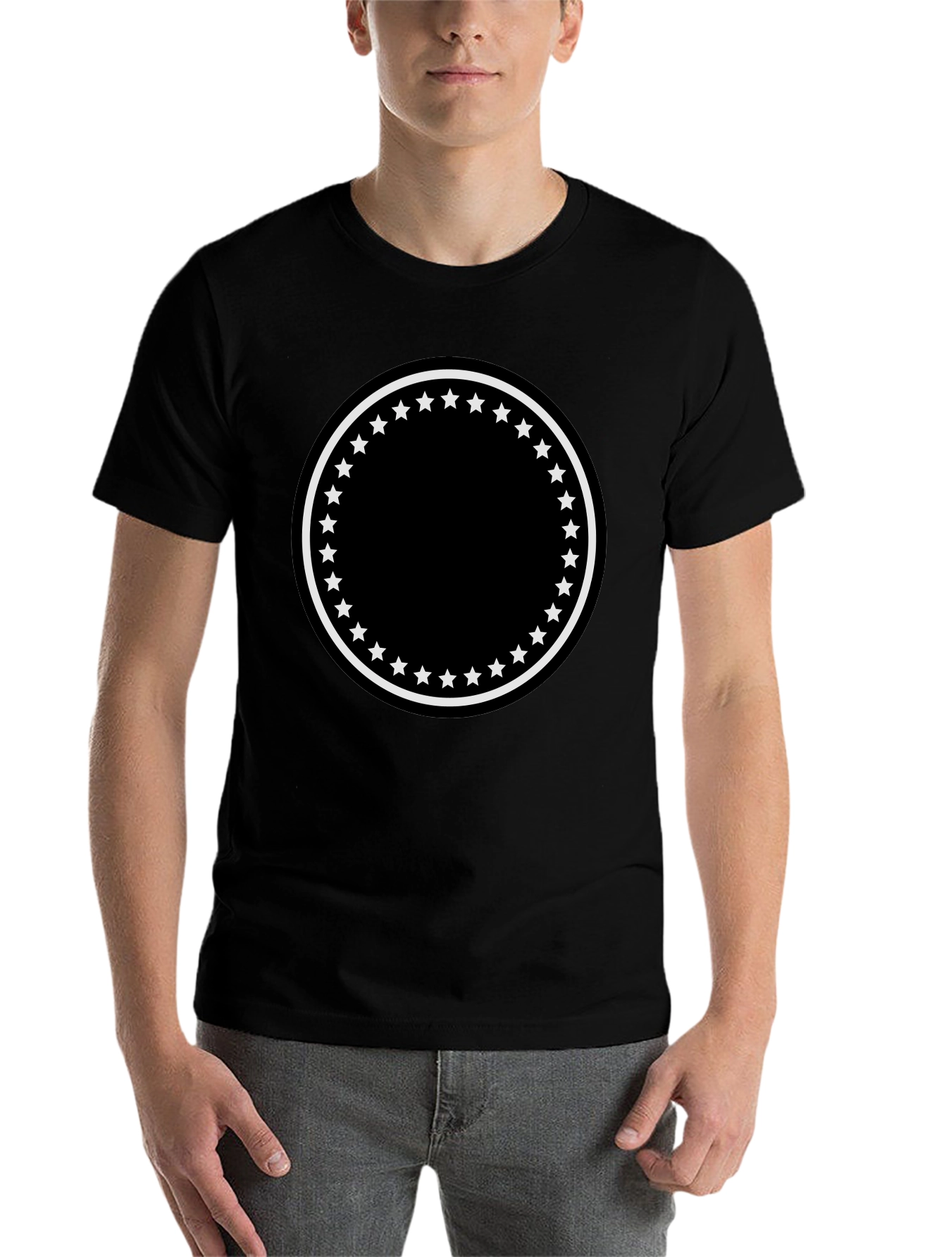 Black Men's Black T-Shirt with Star Circle Design view 7