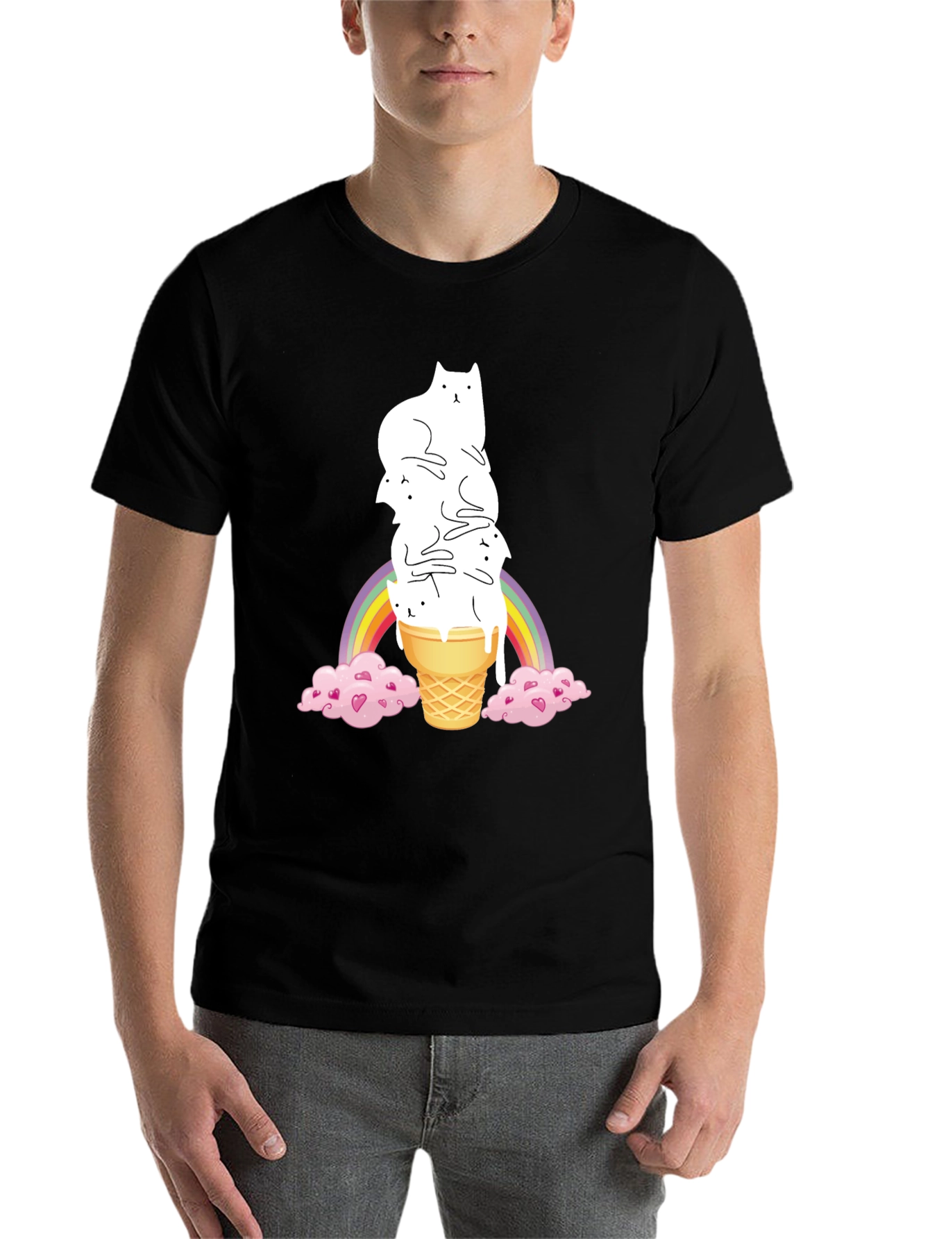 Black Cat Ice Cream Rainbow Graphic Tee view 7