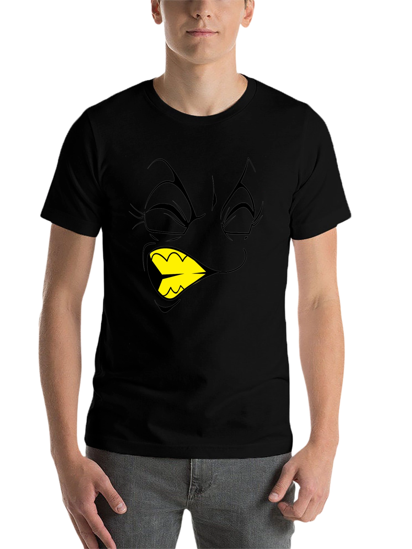 Black Cartoon Face Graphic T-Shirt - Black view 7
