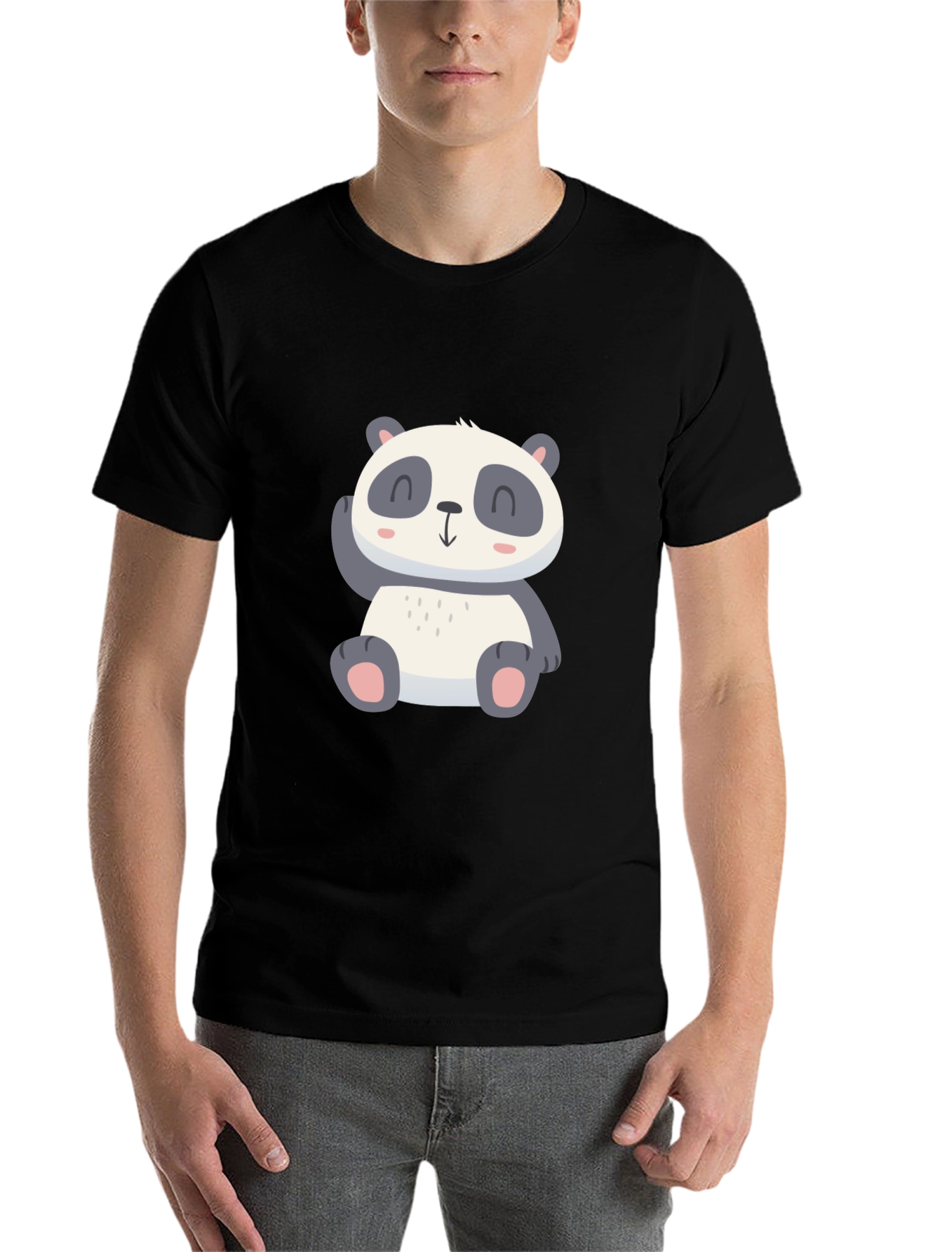 Black Cute Panda Graphic Tee - Soft Cotton Blend view 7