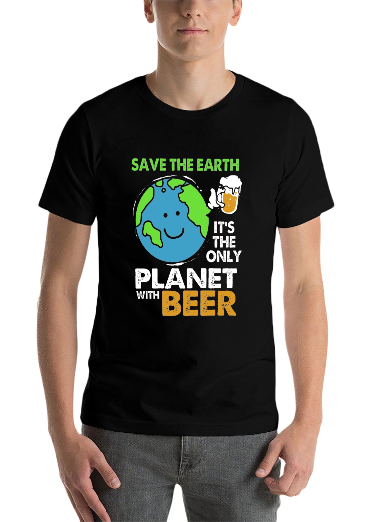 Black Save The Earth Planet Beer T-Shirt view 7