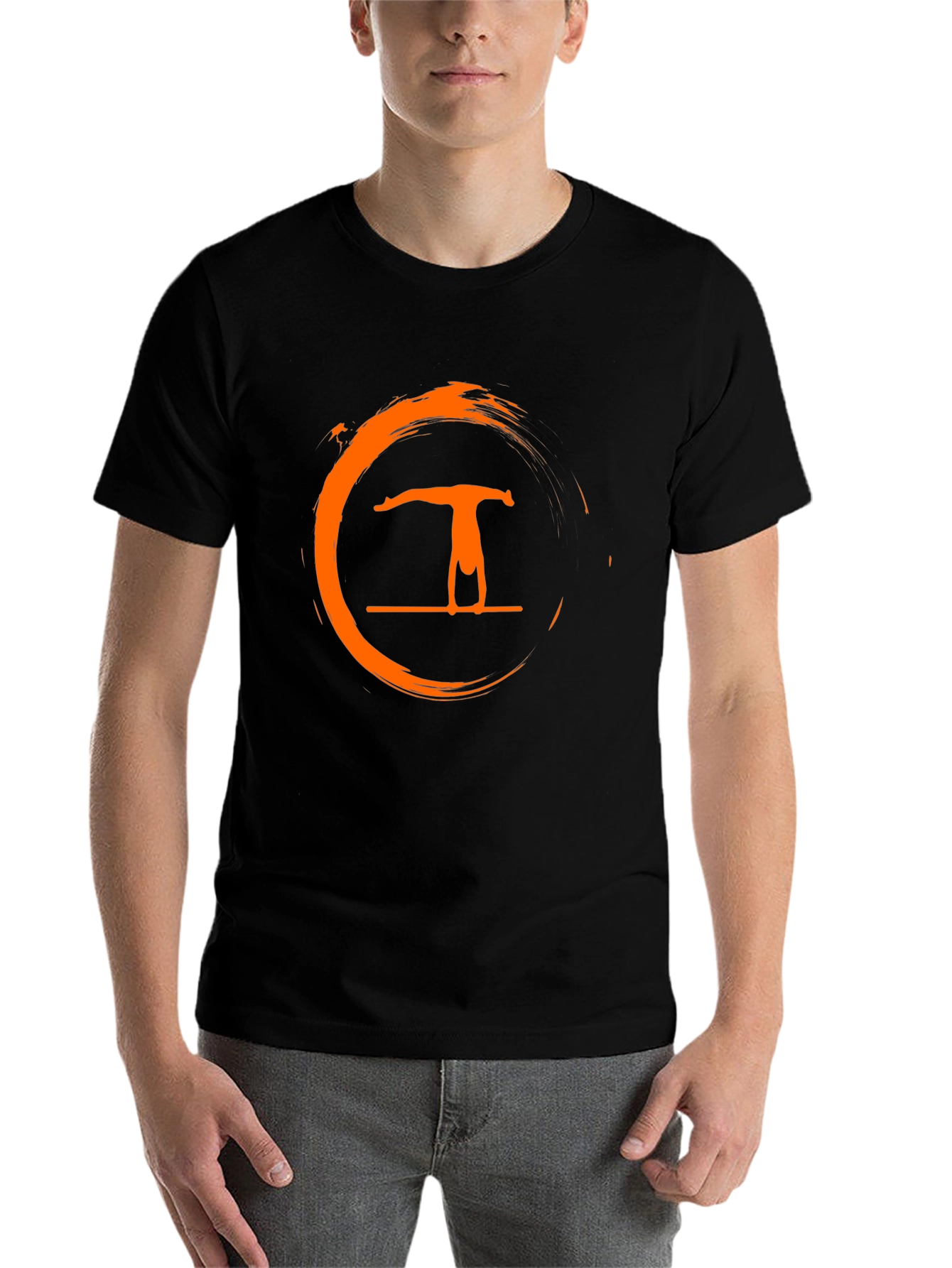 Black Black T-Shirt with Gymnastics Orange Circle Graphic view 7