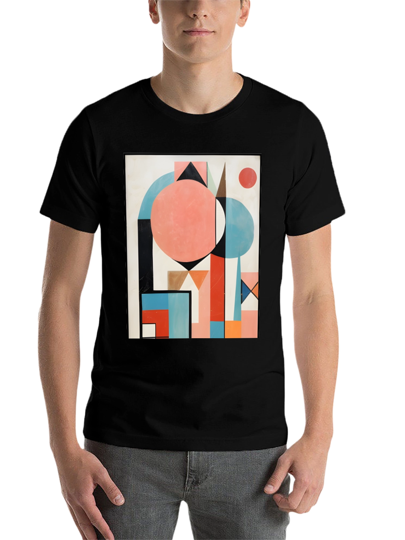 Black Abstract Geometric Art T-Shirt - Modern Graphic Tee view 7
