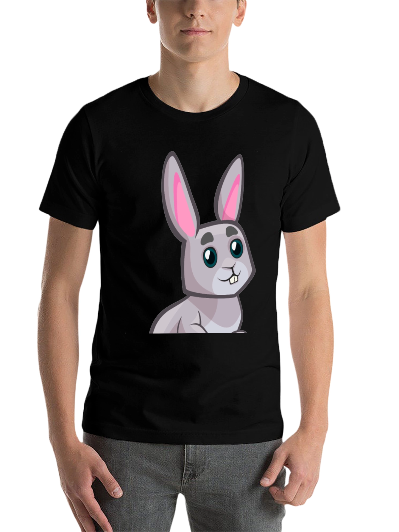 Black Cute Cartoon Rabbit Graphic T-Shirt view 7