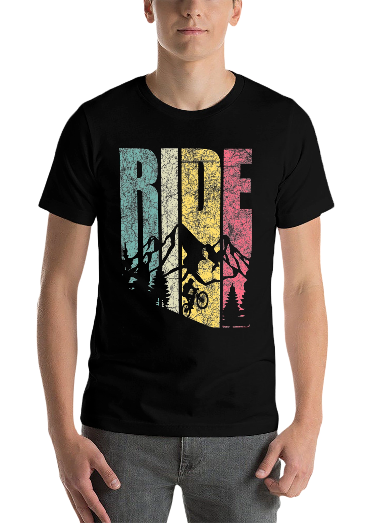 Black Retro Ride Mountain Bike Graphic Tee view 7