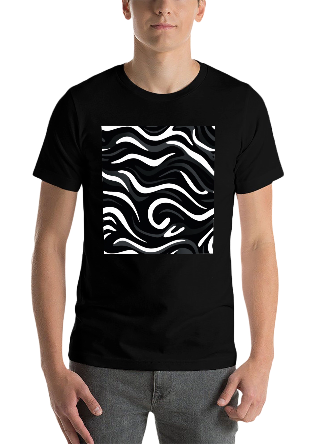 Black Abstract Swirl T-Shirt - Modern Graphic Tee view 7