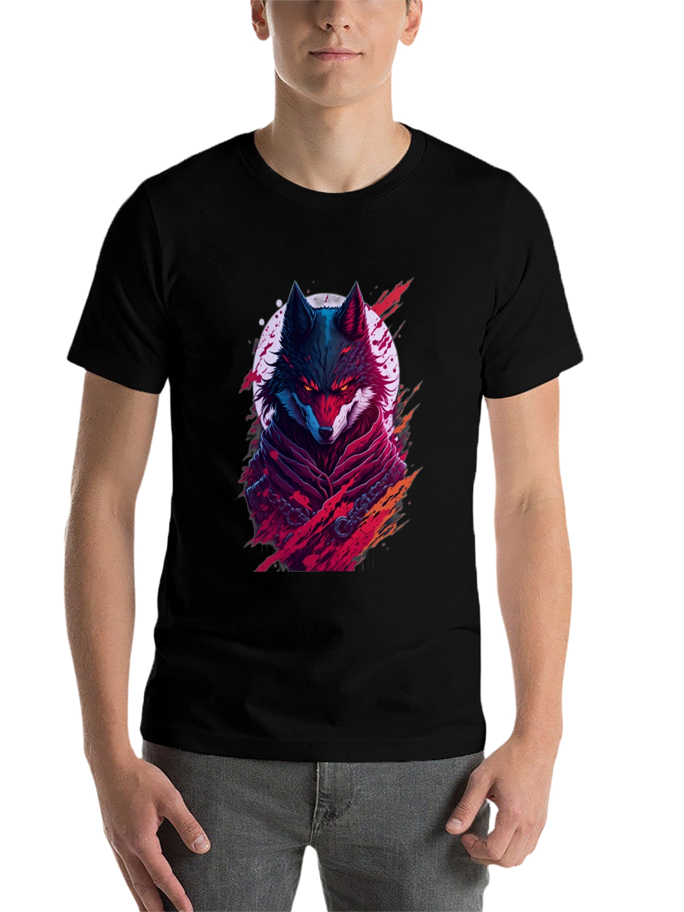 Black Crimson Wolf Graphic Tee - Men's Black T-Shirt view 7