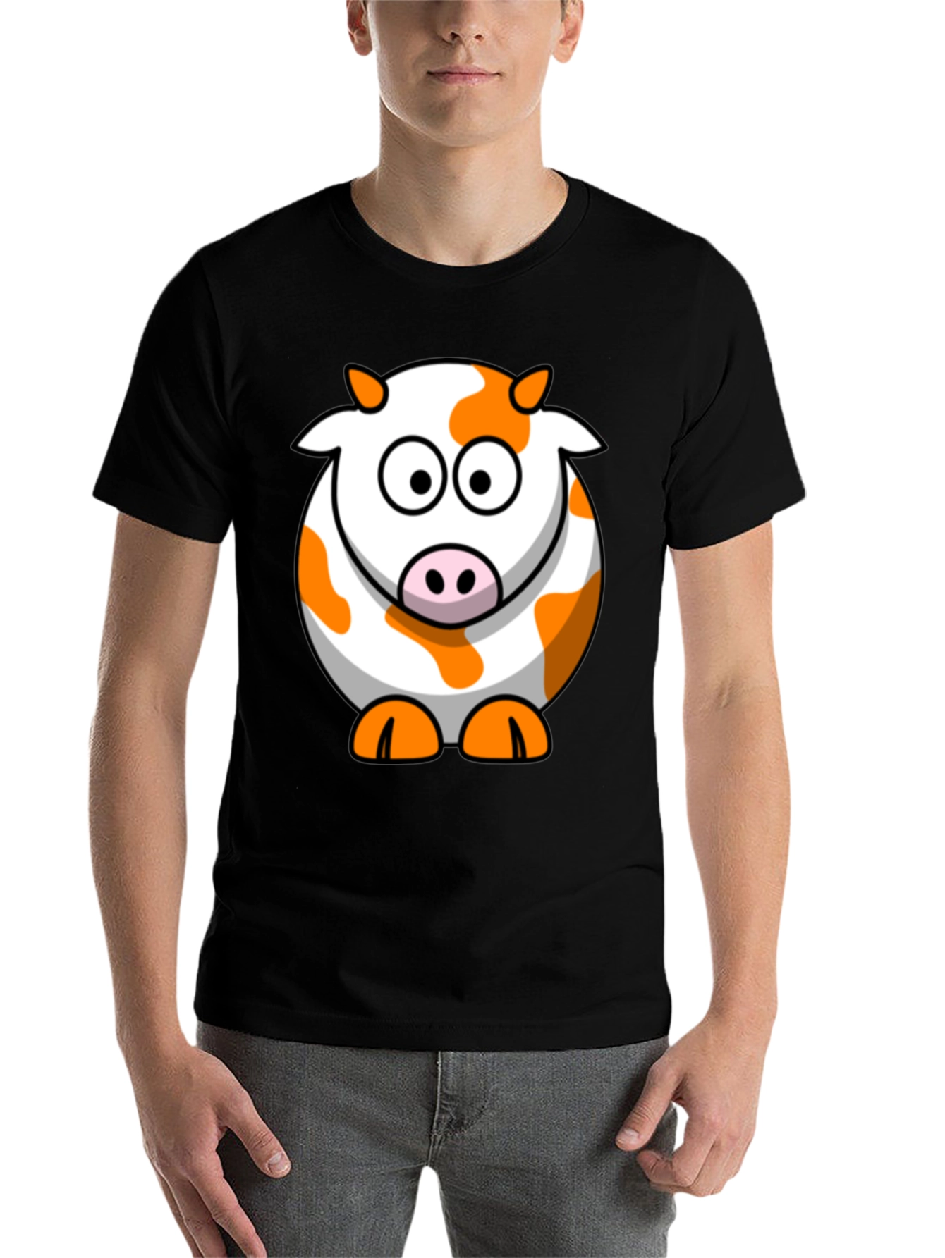 Black Cute Cartoon Cow Graphic Black T-Shirt view 7