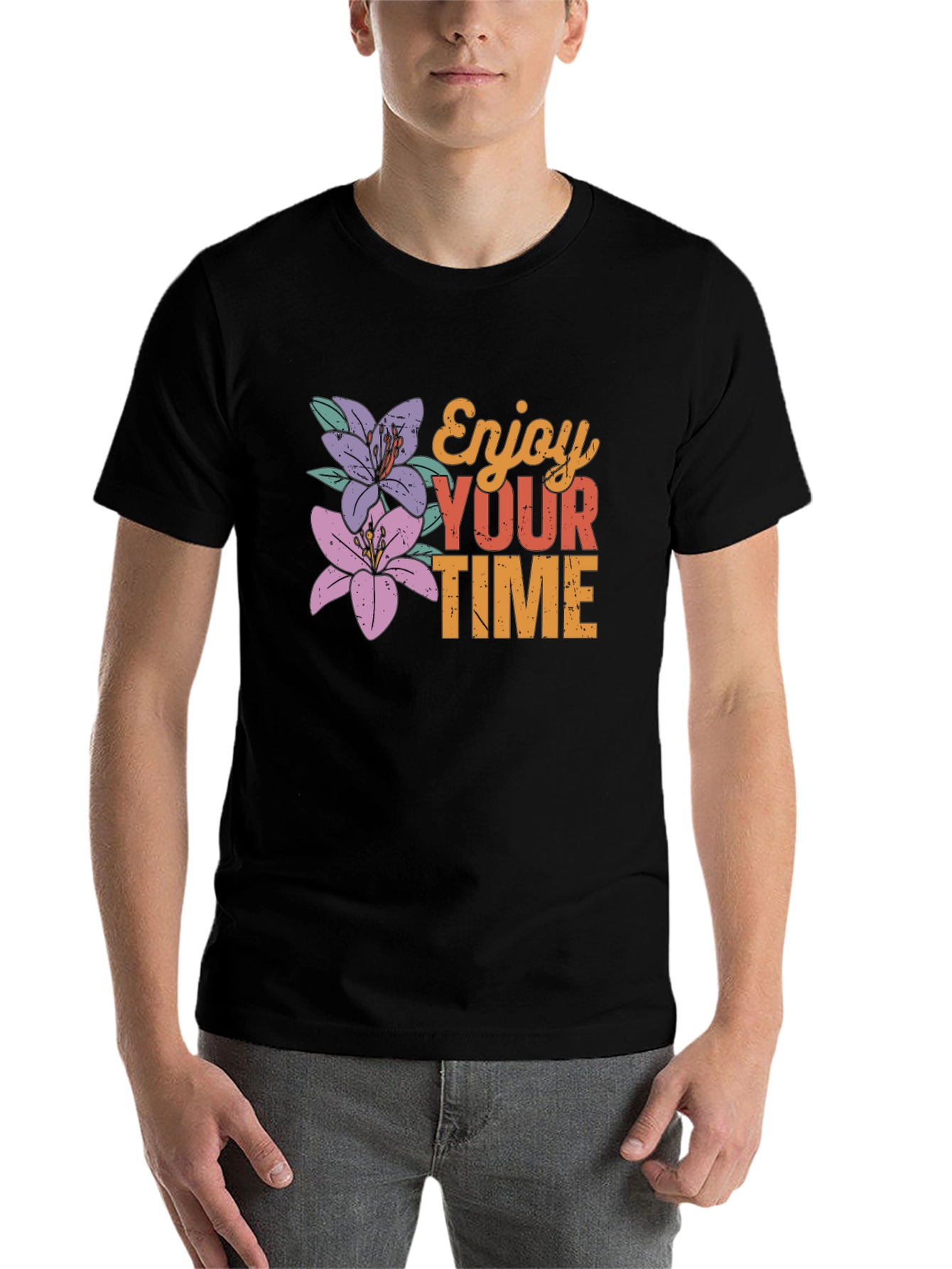 Black Enjoy Your Time Floral Graphic Tee view 7