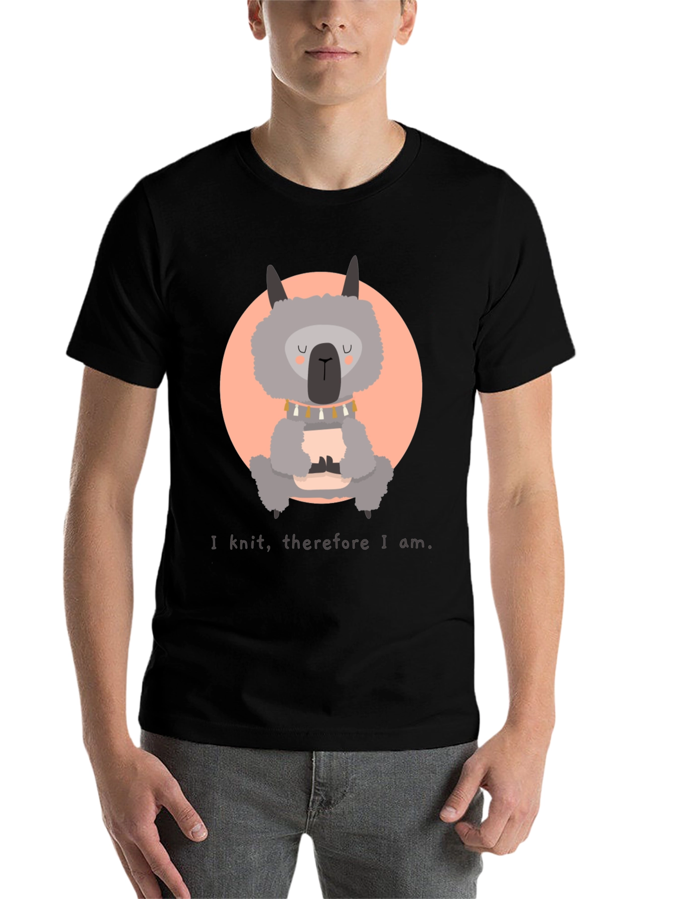 Black Knitting Llama T-Shirt - I Knit, Therefore I Am view 7