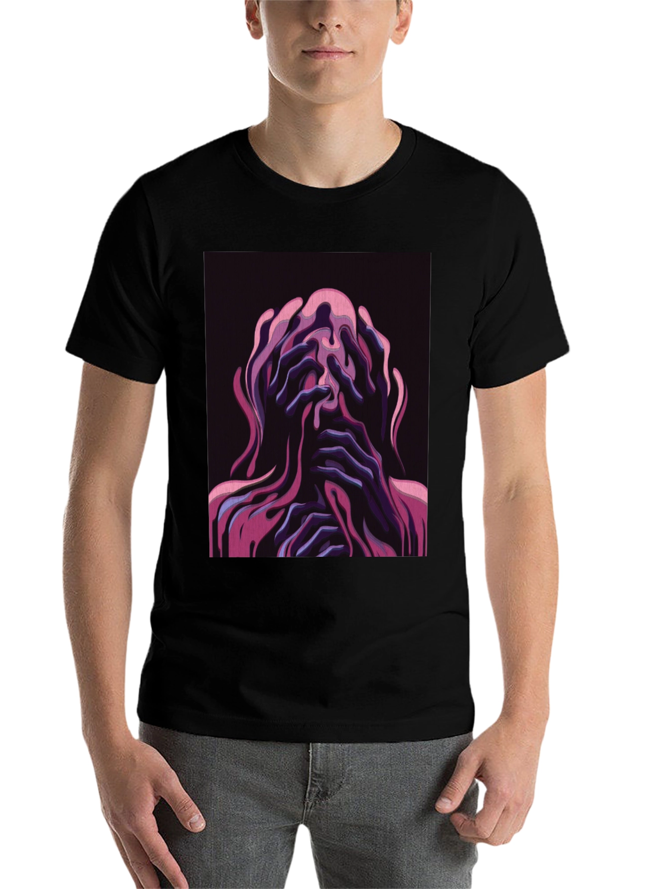 Black Distorted Psychedelic Graphic Tee - Stylish Unisex T-Shirt view 7