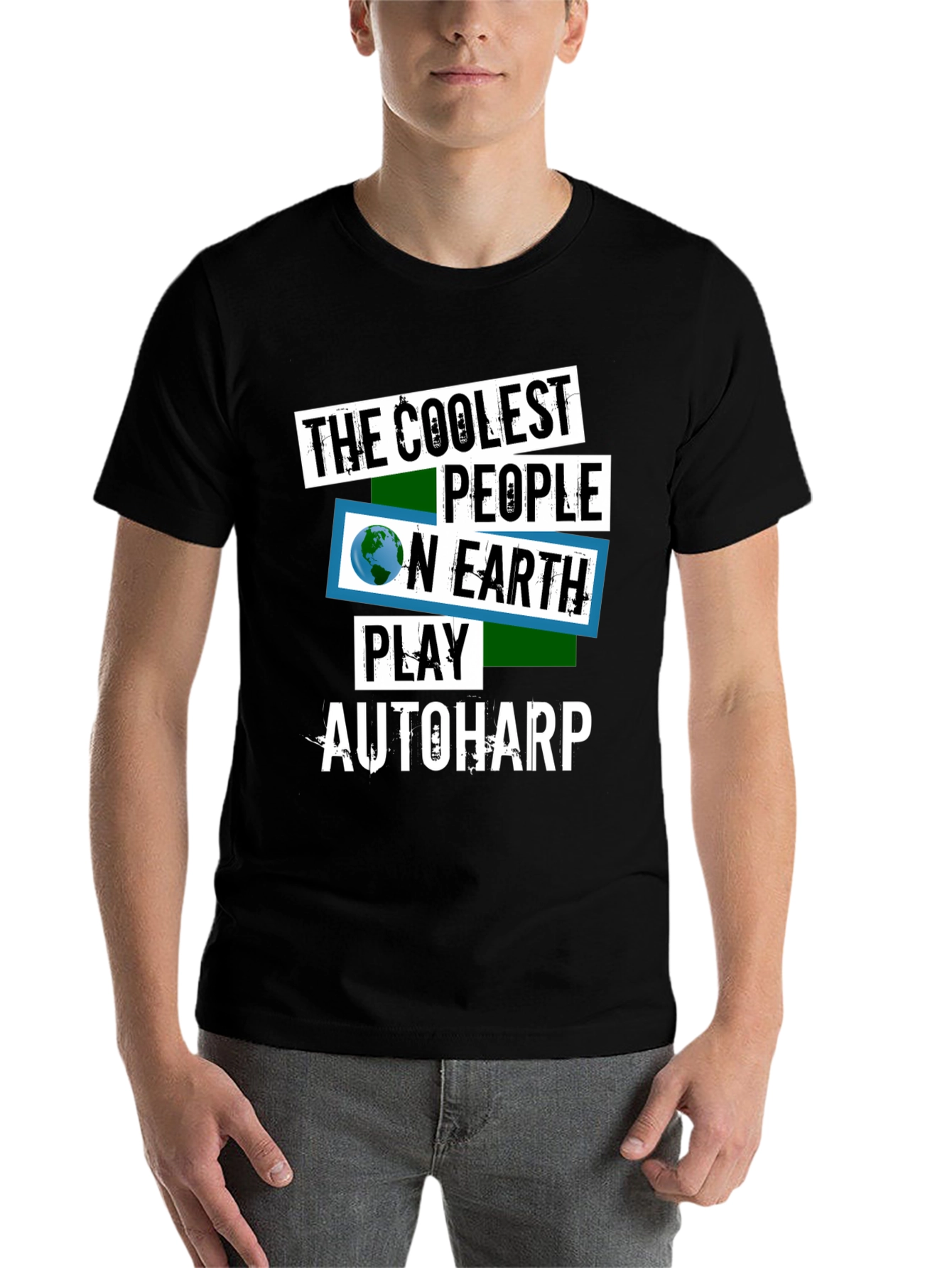 Black Coolest People Autoharp Player T-Shirt view 7