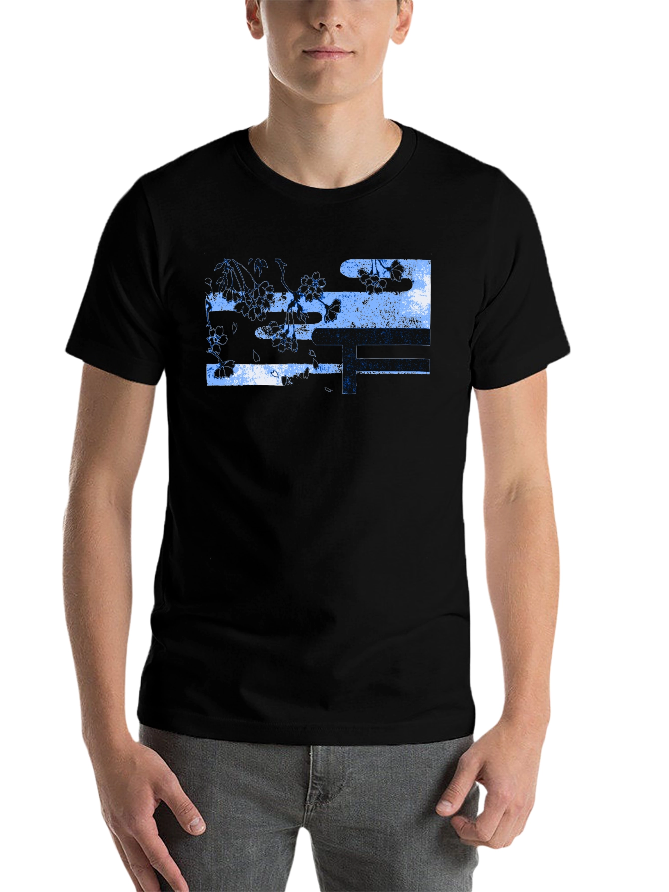 Black Black T-Shirt with Abstract Floral Design view 7