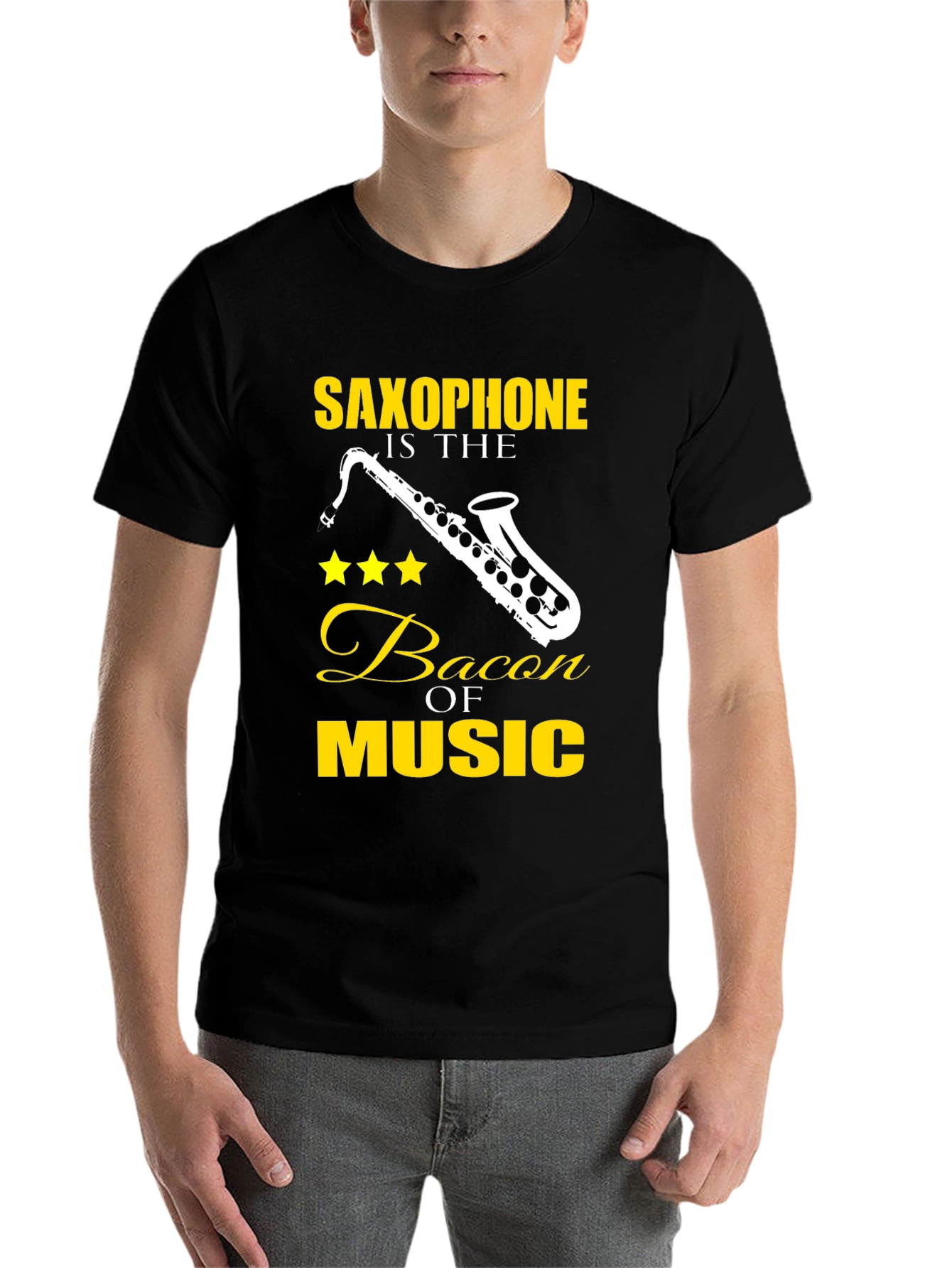 Black Saxophone is the Bacon of Music T-Shirt view 7