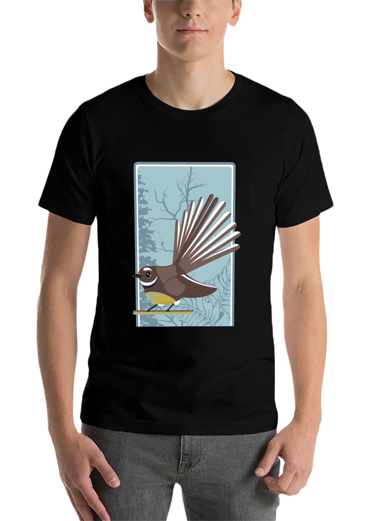 Black Fantail Bird Graphic Tee - Nature Lover Shirt view 7