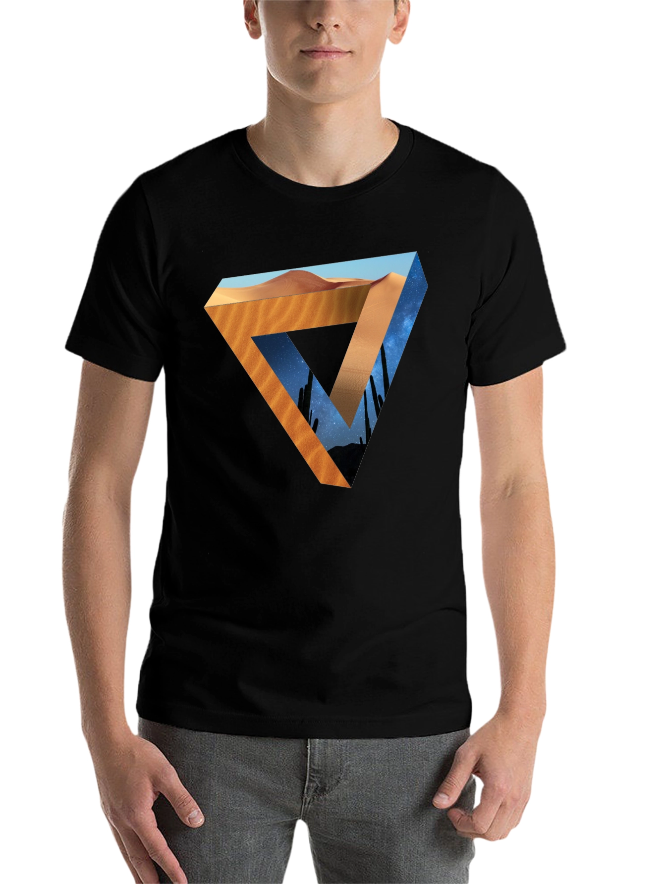 Black Desert Sky Triangle Graphic Tee - Black Cotton Shirt view 7