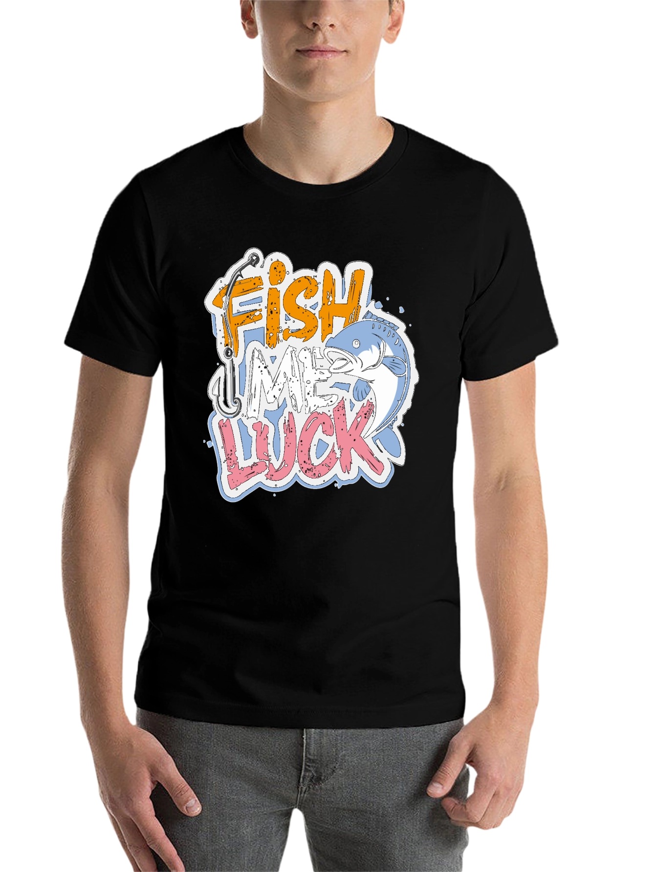 Black Fish Me Luck Graphic T-Shirt, Fishing Tee view 7