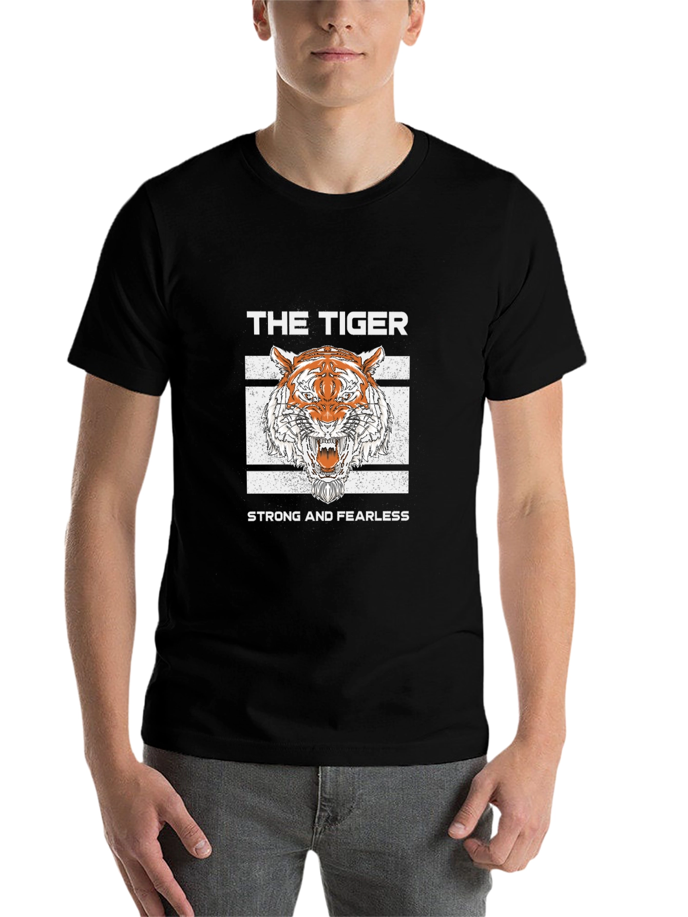 Black The Tiger T-Shirt - Strong and Fearless Graphic Tee view 7
