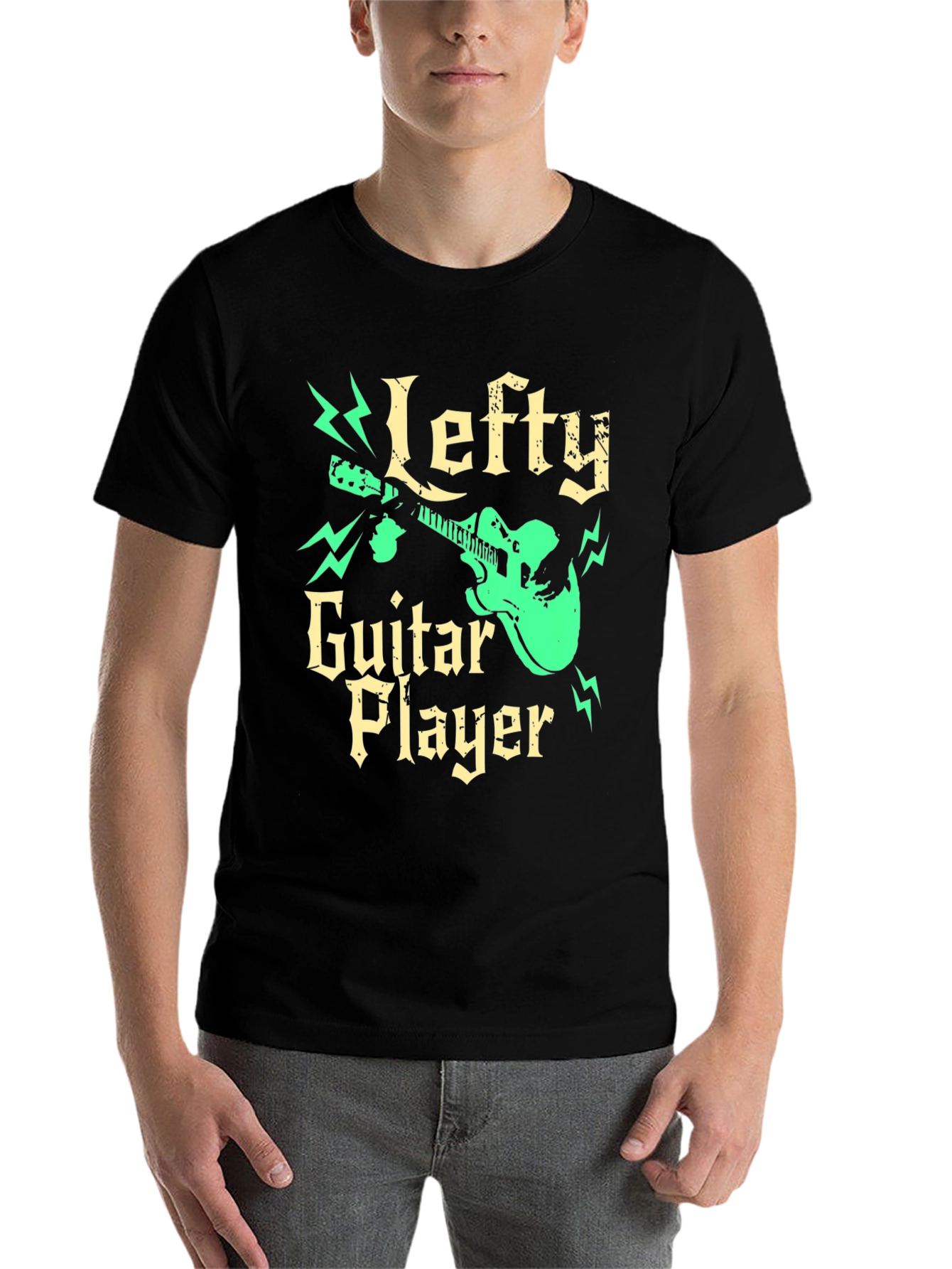 Black Lefty Guitar Player Black Graphic Tee view 7