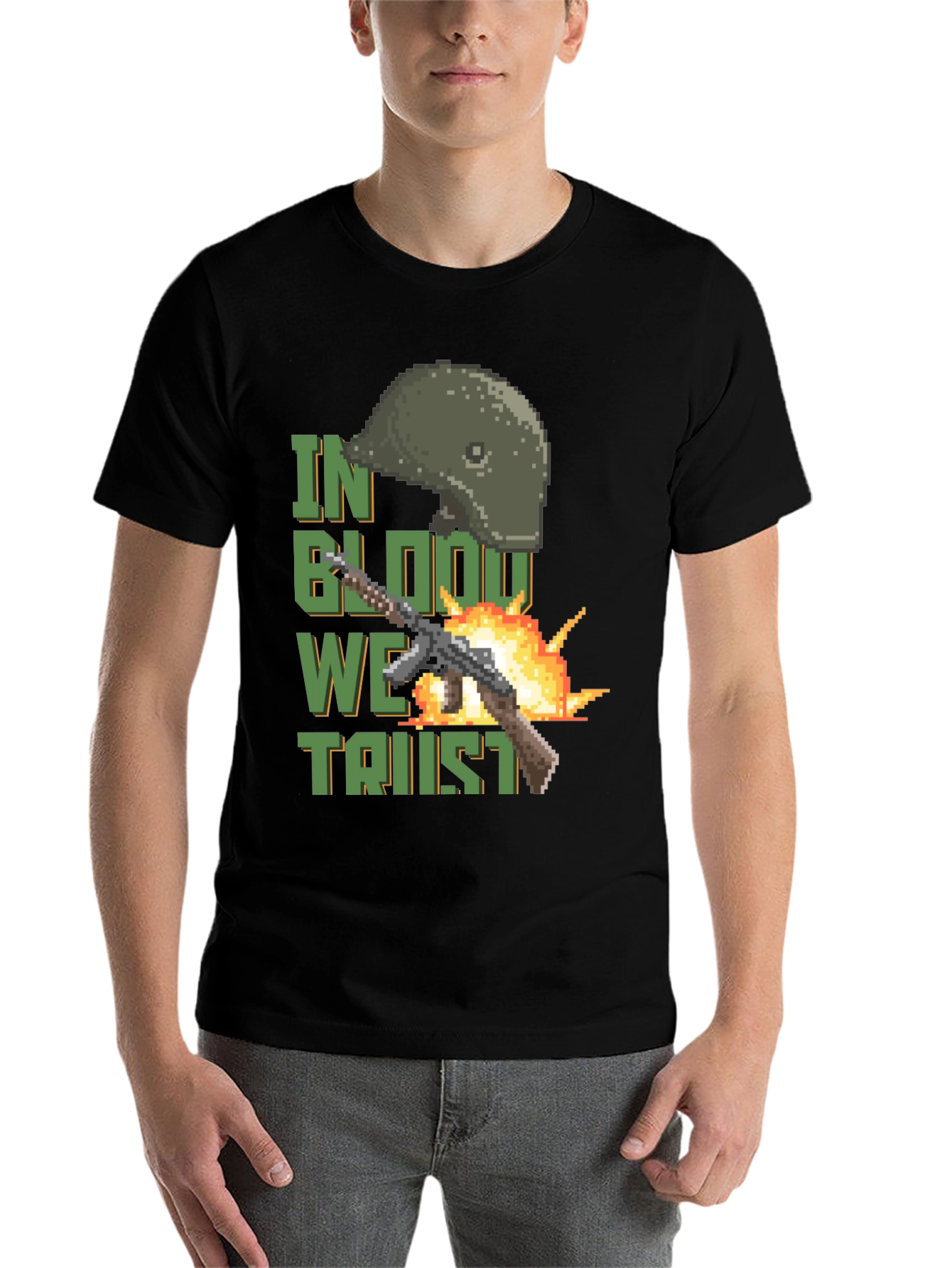 Black Pixelated Patriotic T-Shirt: In Blood We Trust Design view 7