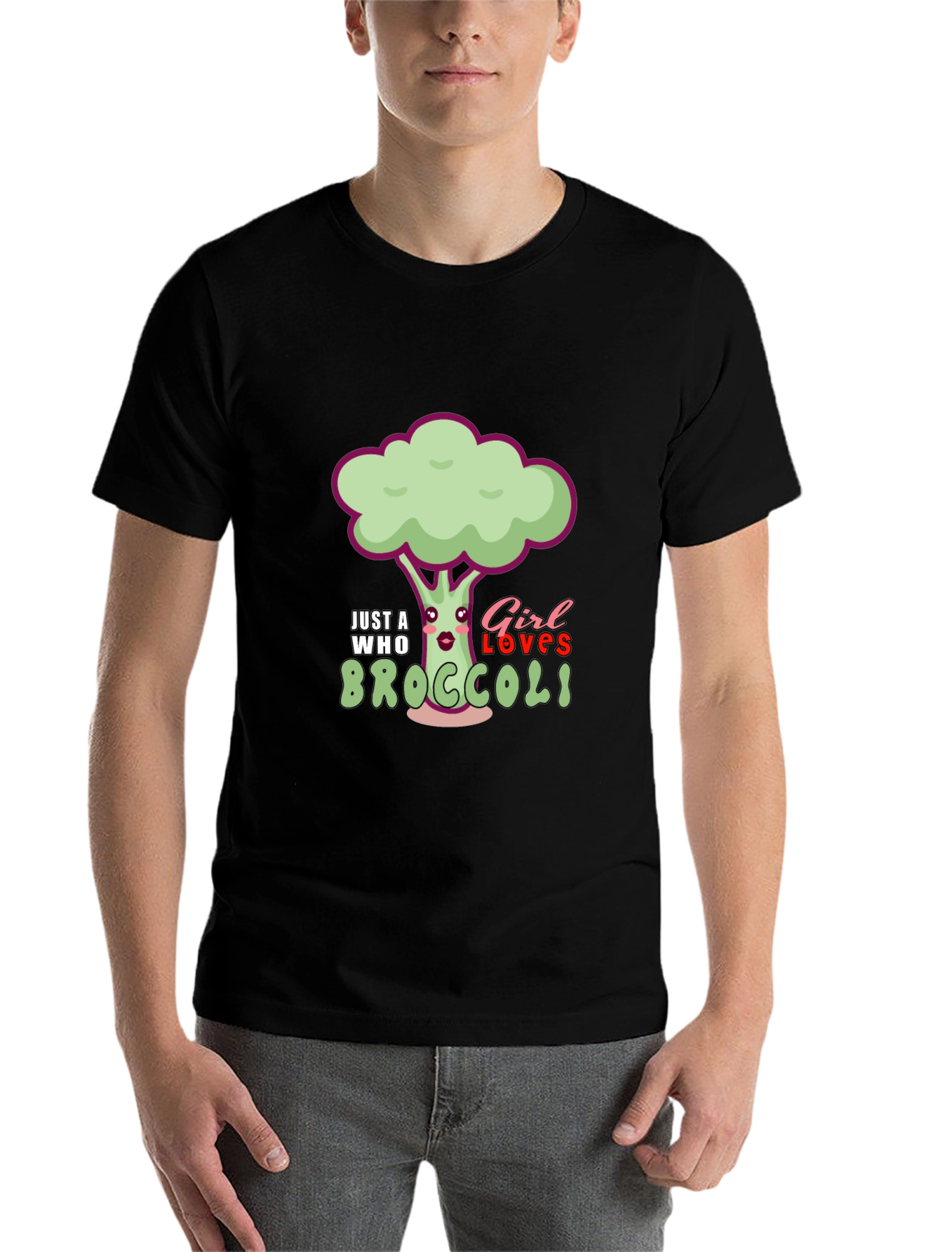 Black Just A Girl Who Loves Broccoli T-Shirt view 7