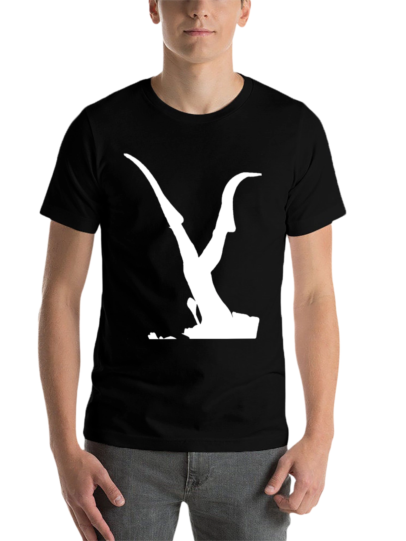 Black Men's Black T-Shirt with Abstract White Print view 7