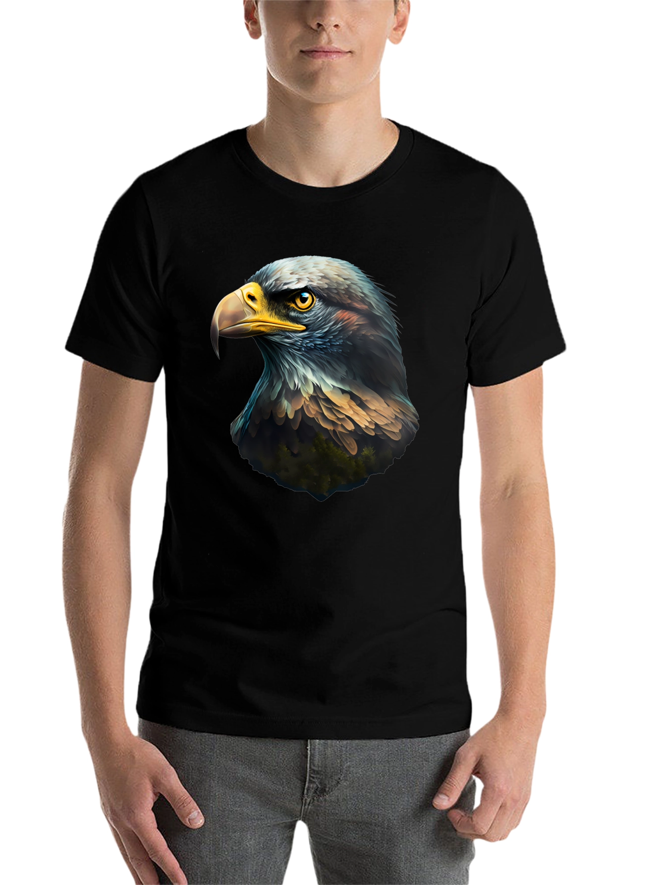 Black Eagle Head Graphic Black T-Shirt view 7