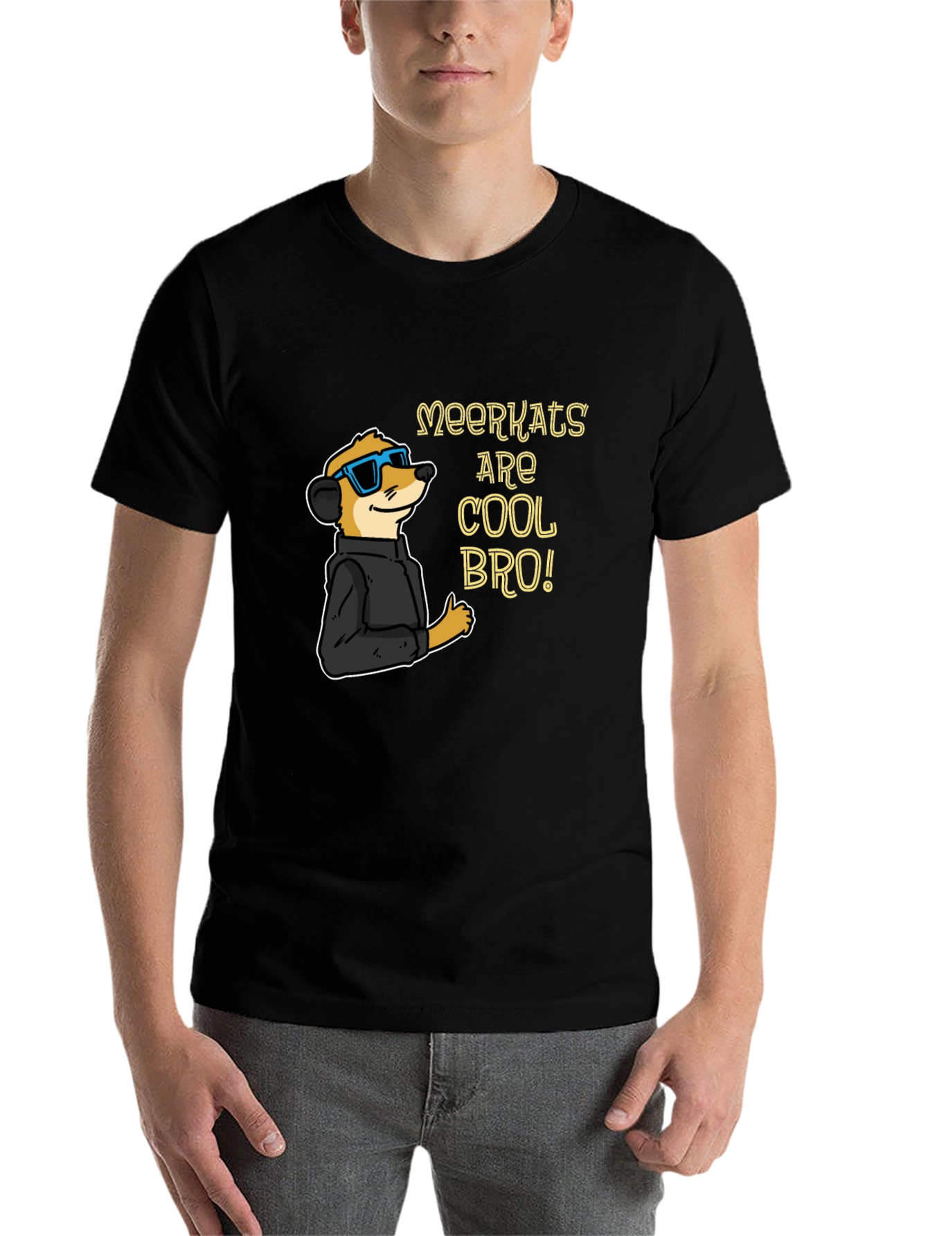 Black Cool Meerkat T-Shirt - Black Cotton Tee view 7