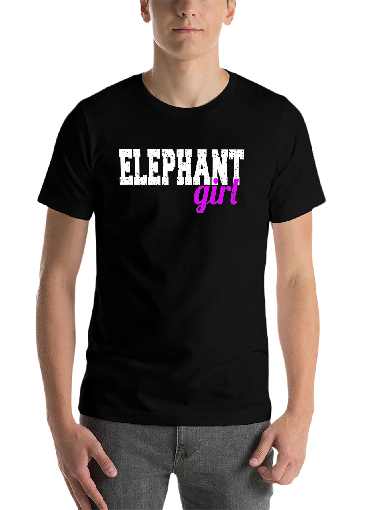 Black Elephant Girl Graphic Tee - Novelty Print Black T-Shirt view 7