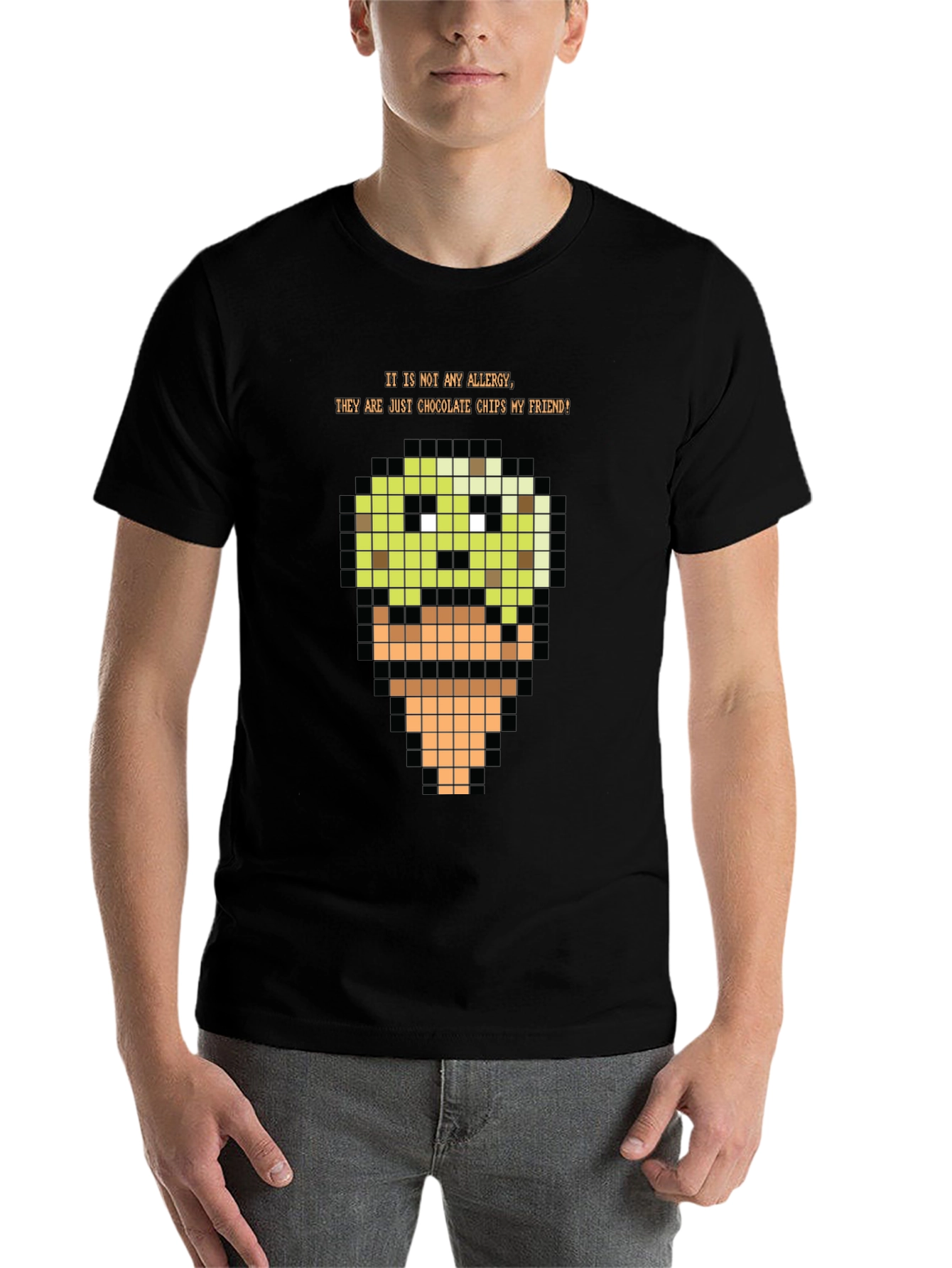 Black Pixel Art Ice Cream T-Shirt - Funny Food Allergy Humor Tee view 7