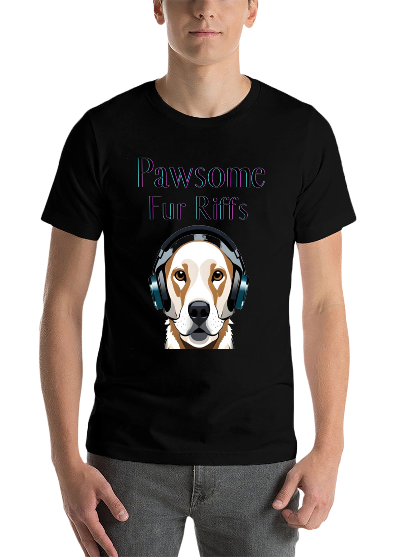 Black Pawsome Fur Riffs T-Shirt: Dog Lover's Music Tee view 7