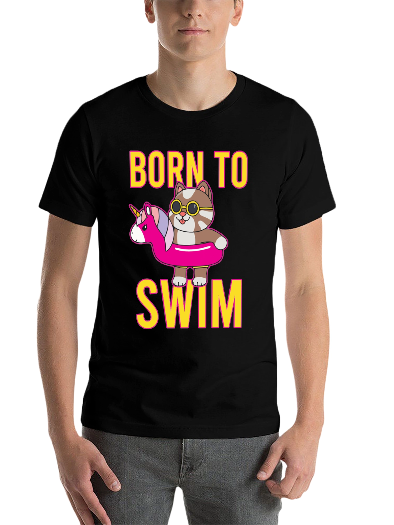 Black Born To Swim Cat T-Shirt  view 7