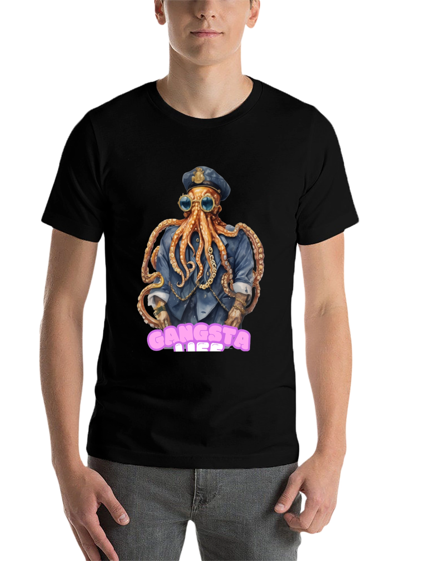 Black Gangsta Octopus T-Shirt view 7