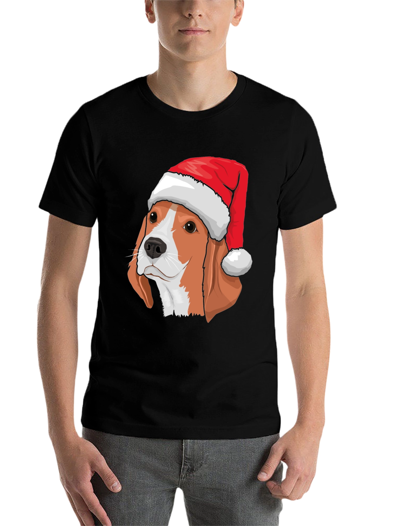 Black Festive Beagle Christmas T-Shirt view 7