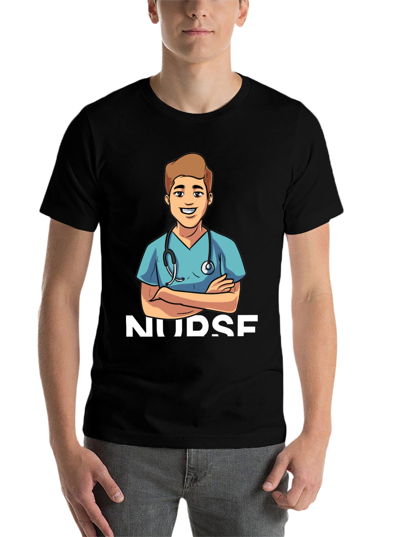Black Cartoon Nurse T-Shirt - Black Cotton Blend view 7