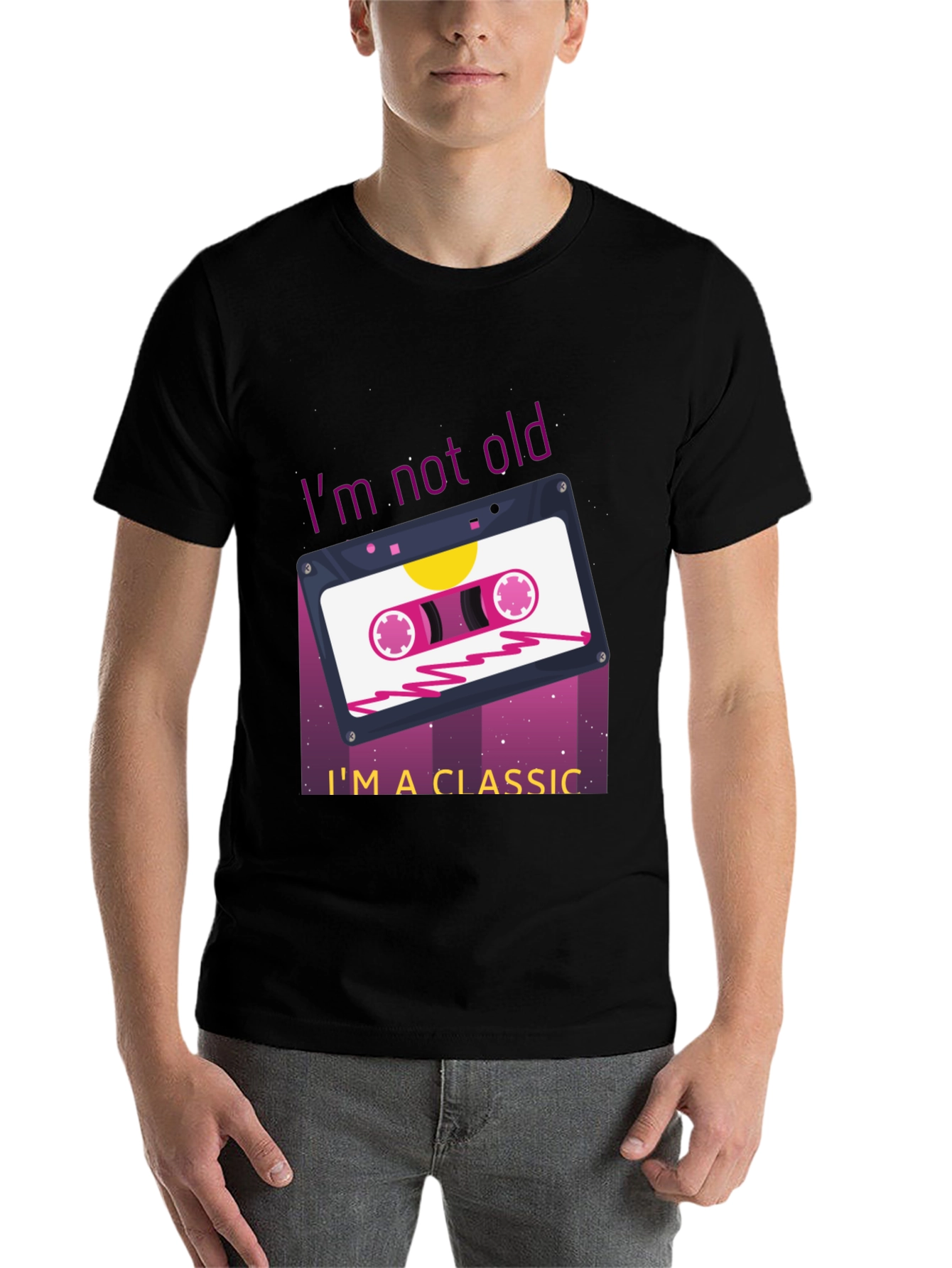 Black Retro Cassette Tape Graphic T-Shirt - "I'm Not Old, I'm a Classic" view 7