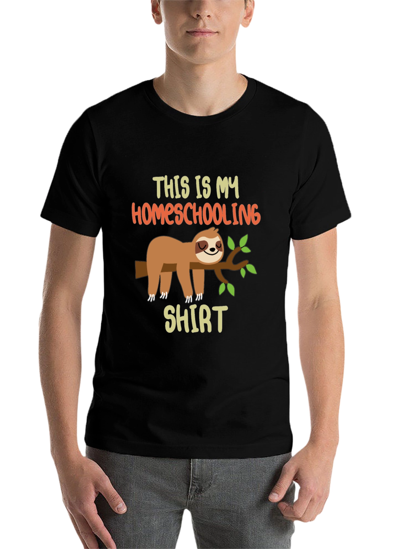 Black Homeschooling Sloth T-Shirt view 7